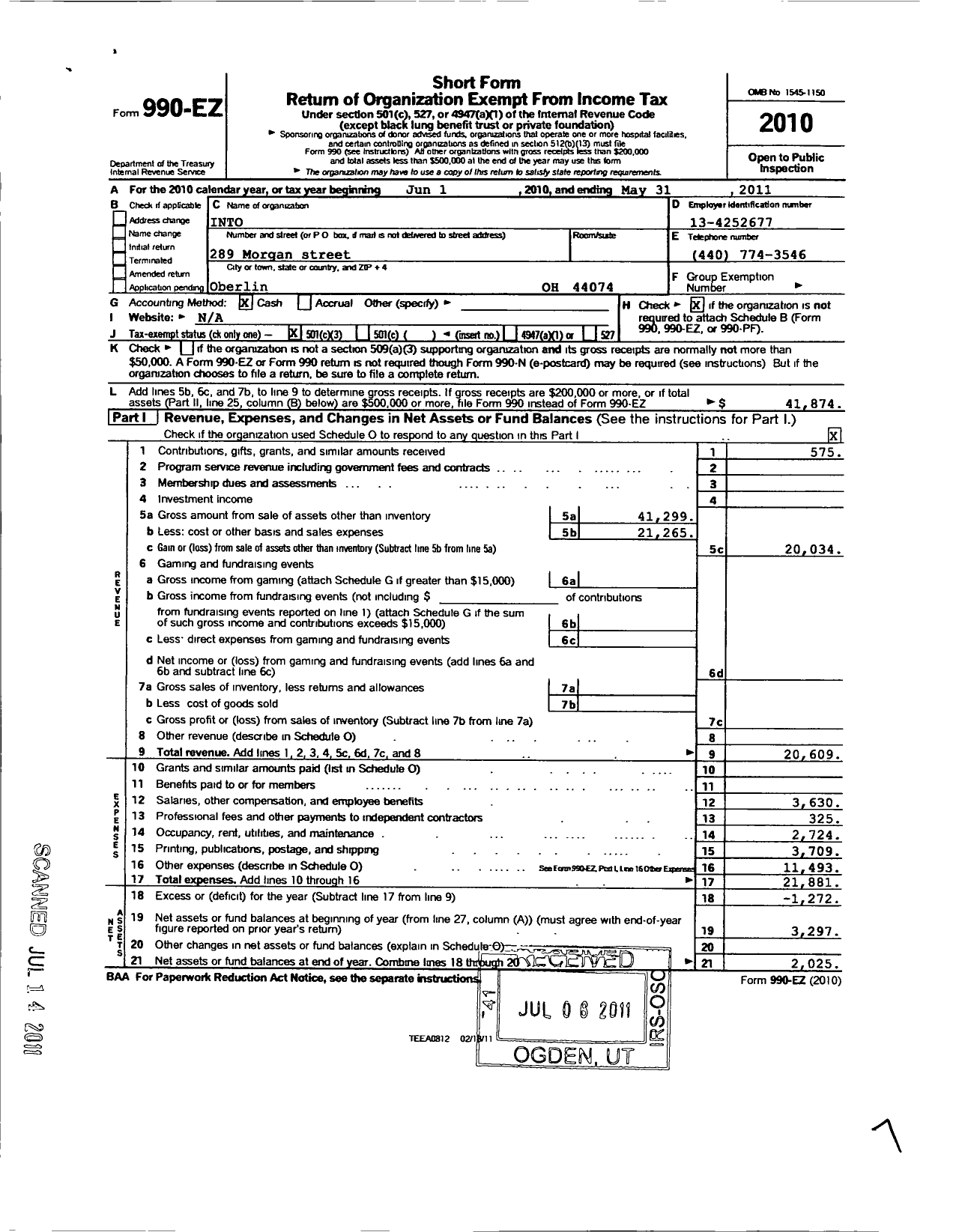 Image of first page of 2010 Form 990EZ for Illuminating Nations Through Offering Opportunity (INTO)