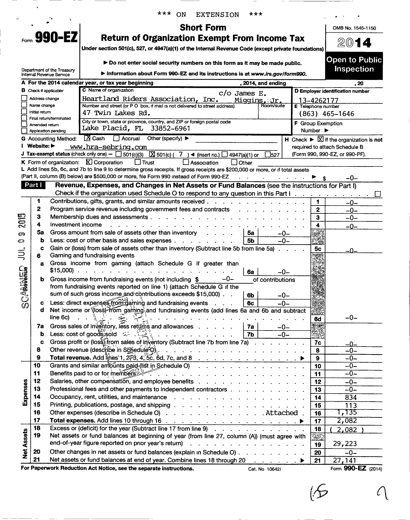 Image of first page of 2014 Form 990EO for Heartland Riders Association