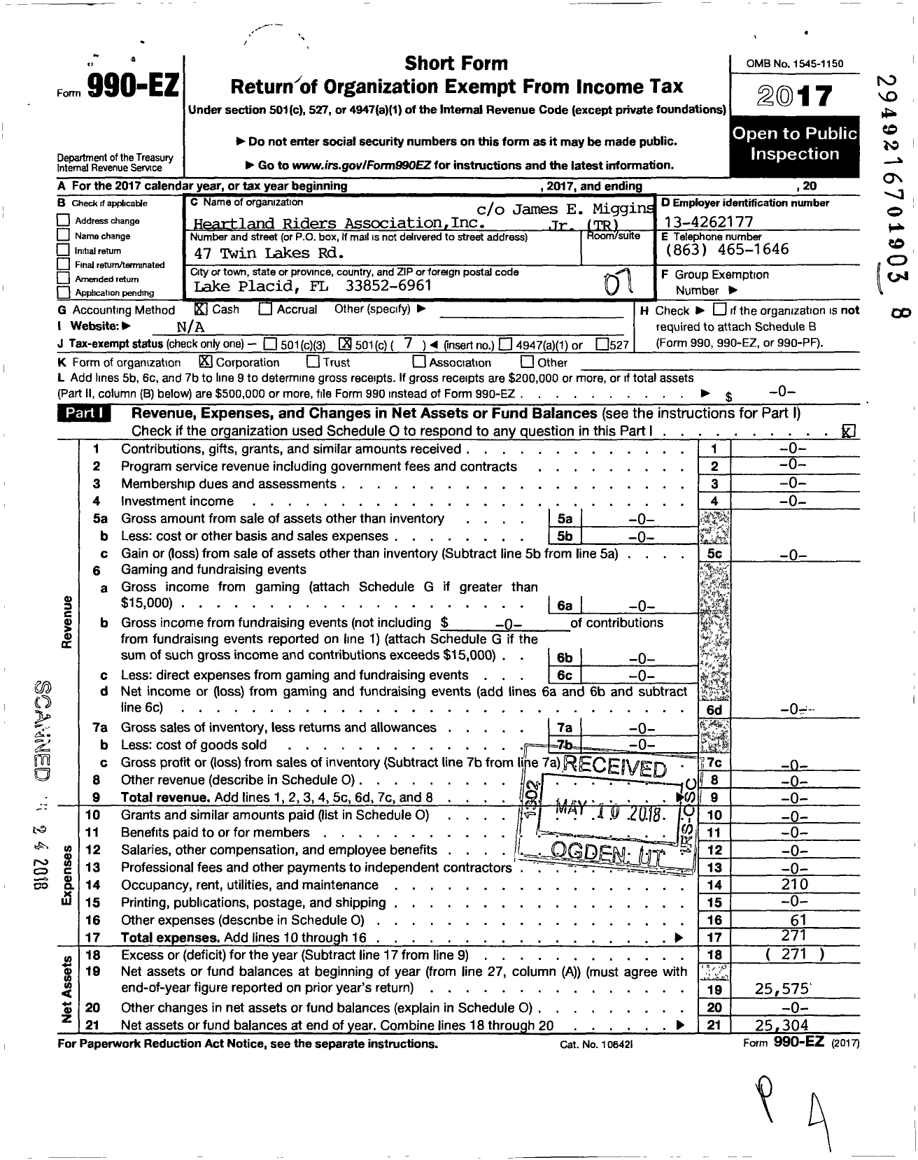 Image of first page of 2017 Form 990EO for Heartland Riders Association