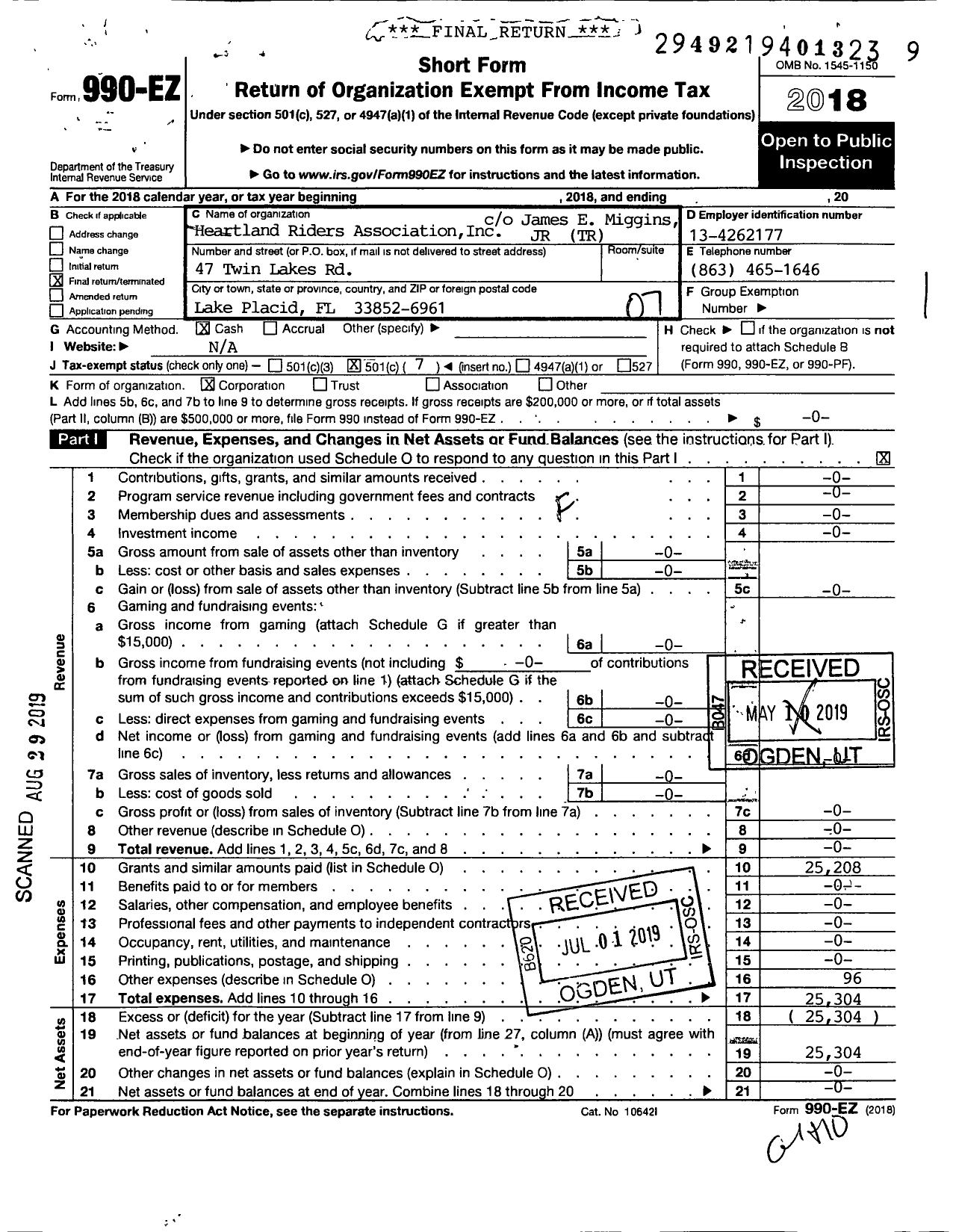 Image of first page of 2018 Form 990EO for Heartland Riders Association