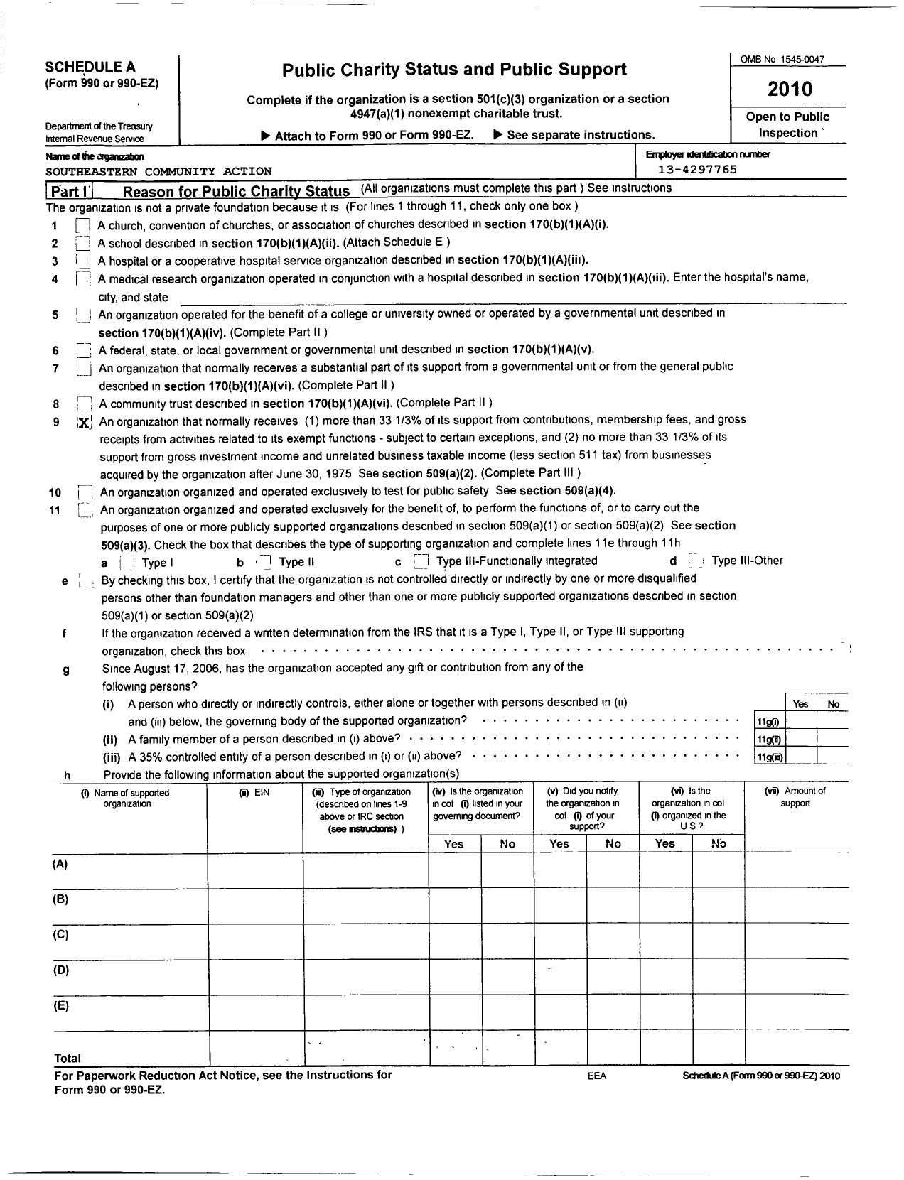 Image of first page of 2010 Form 990ER for Southeastern Community Action