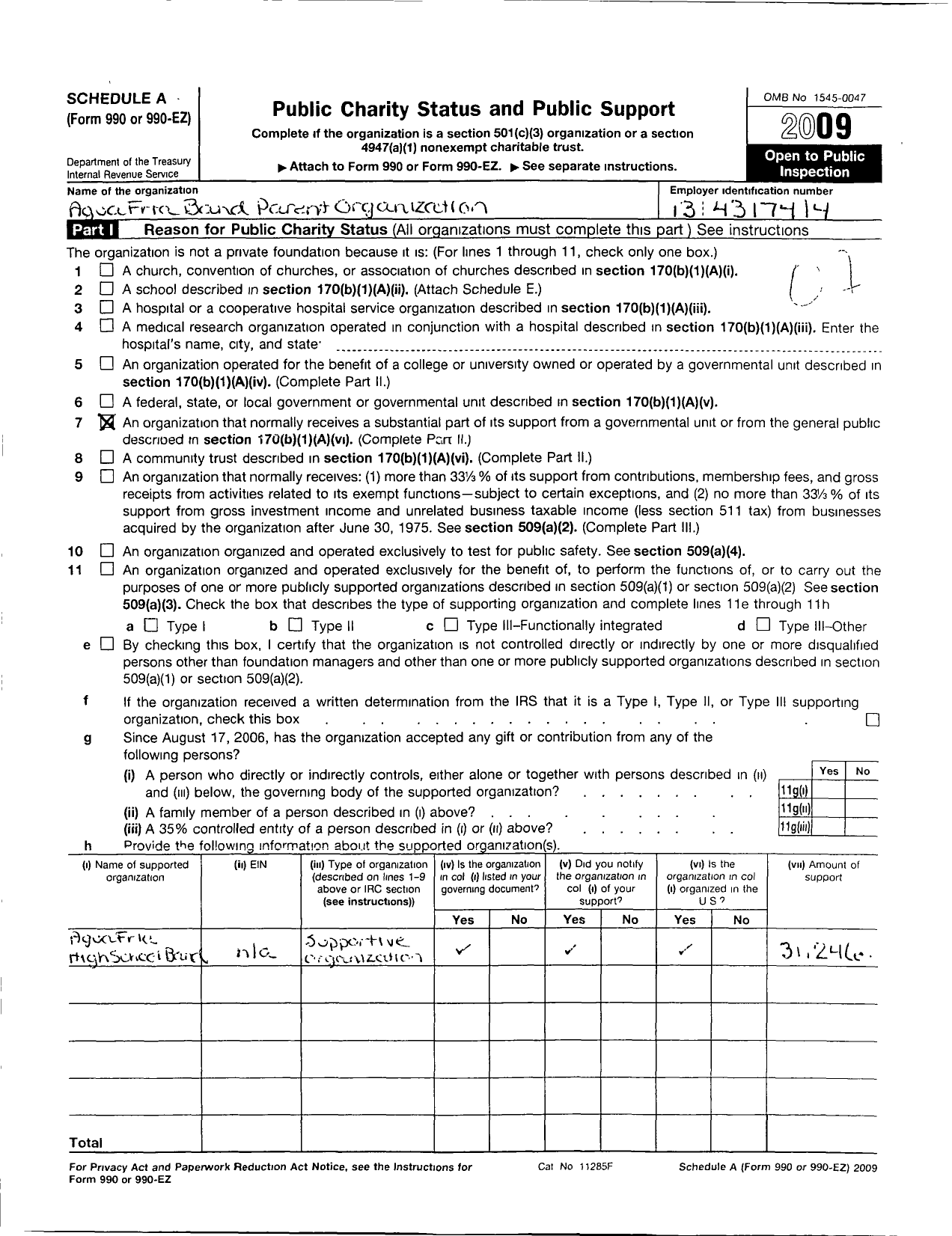 Image of first page of 2009 Form 990ER for Agua Fria Band Parent Organization