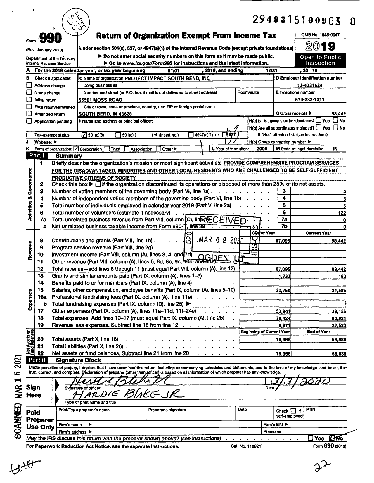 Image of first page of 2019 Form 990 for Project Impact South Bend