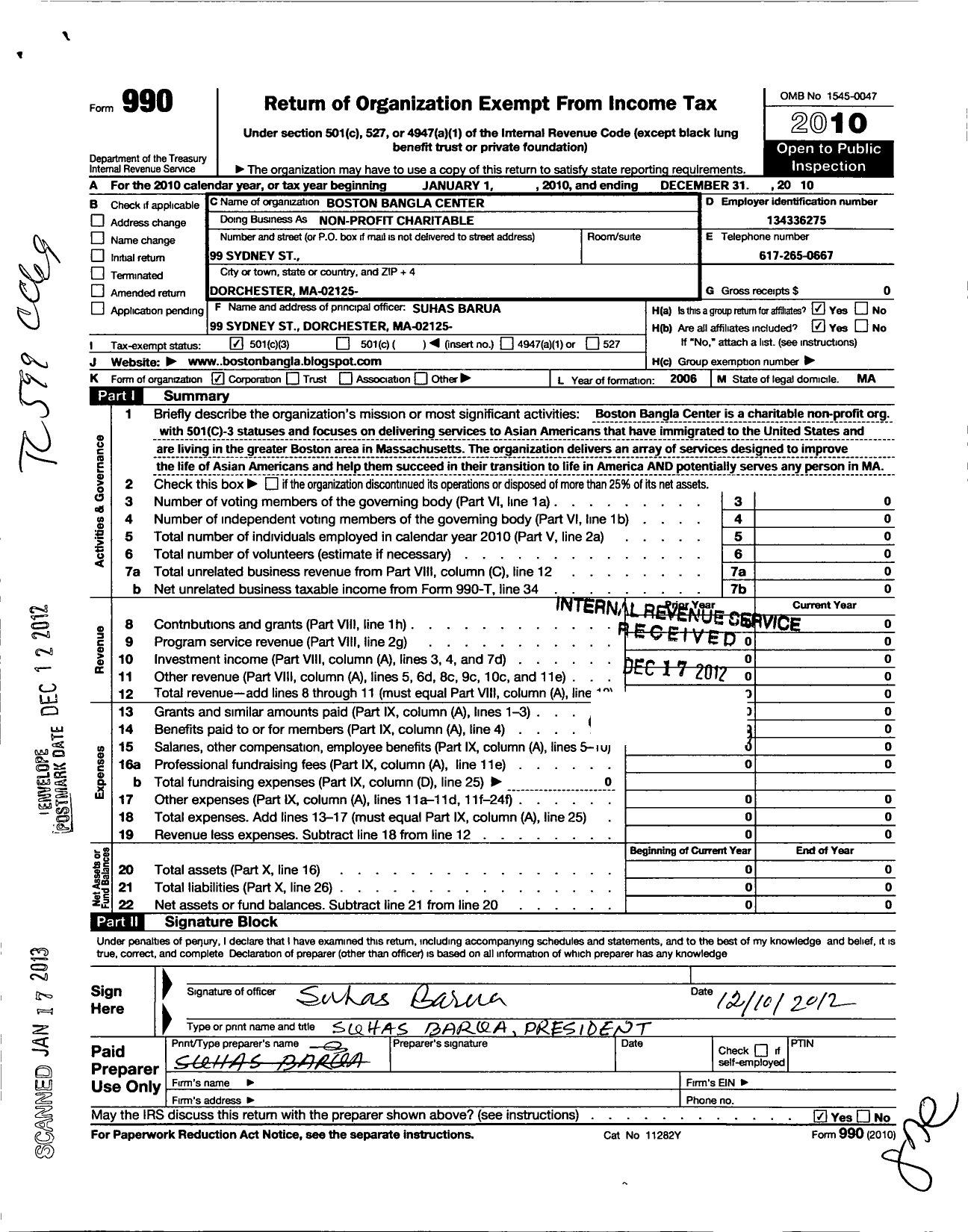 Image of first page of 2010 Form 990 for The Heartwell Center
