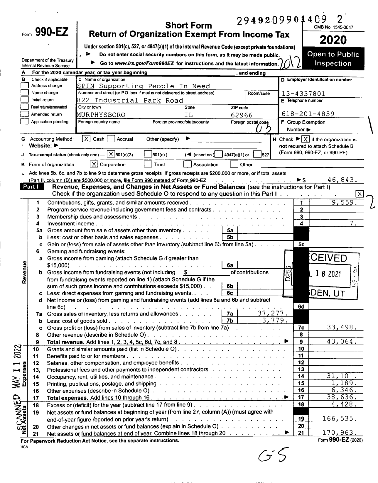 Image of first page of 2020 Form 990EZ for SPIN People In Need