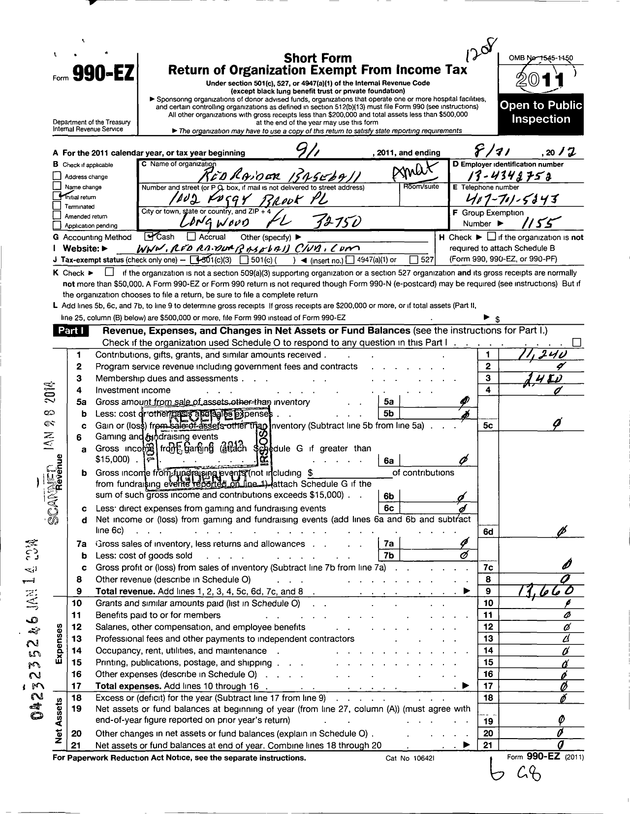 Image of first page of 2011 Form 990EZ for Amateur Athletic Union - Red Raider Baseball Est 1994