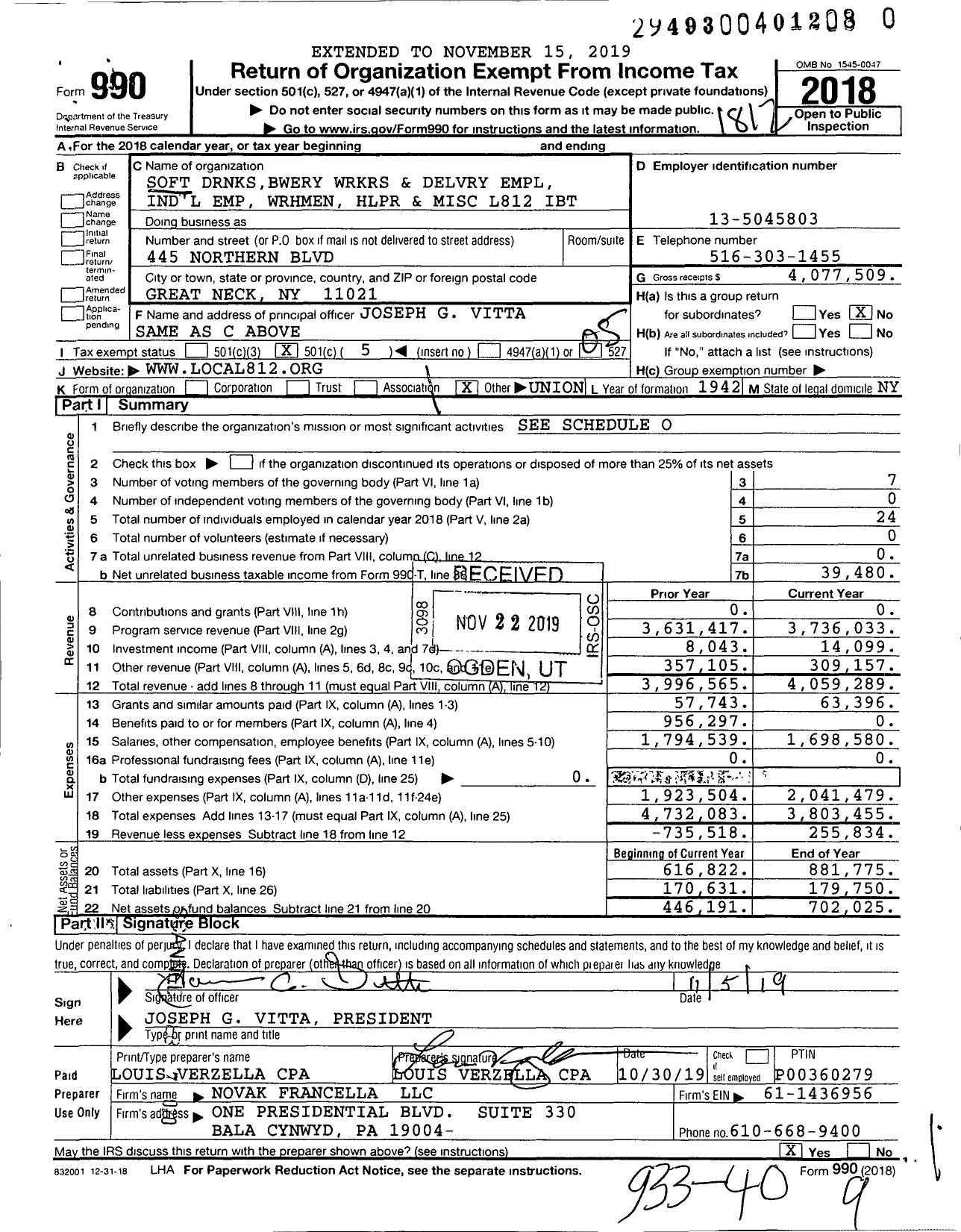 Image of first page of 2018 Form 990O for Teamsters - 812 TCWH