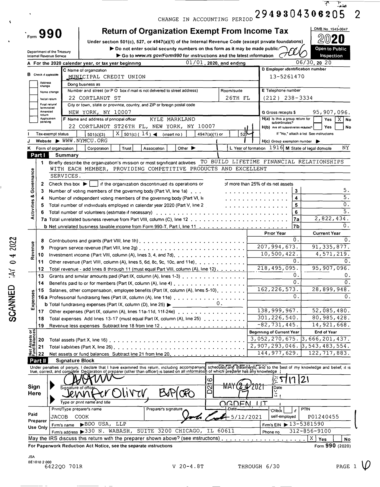 Image of first page of 2019 Form 990O for Municipal Credit Union