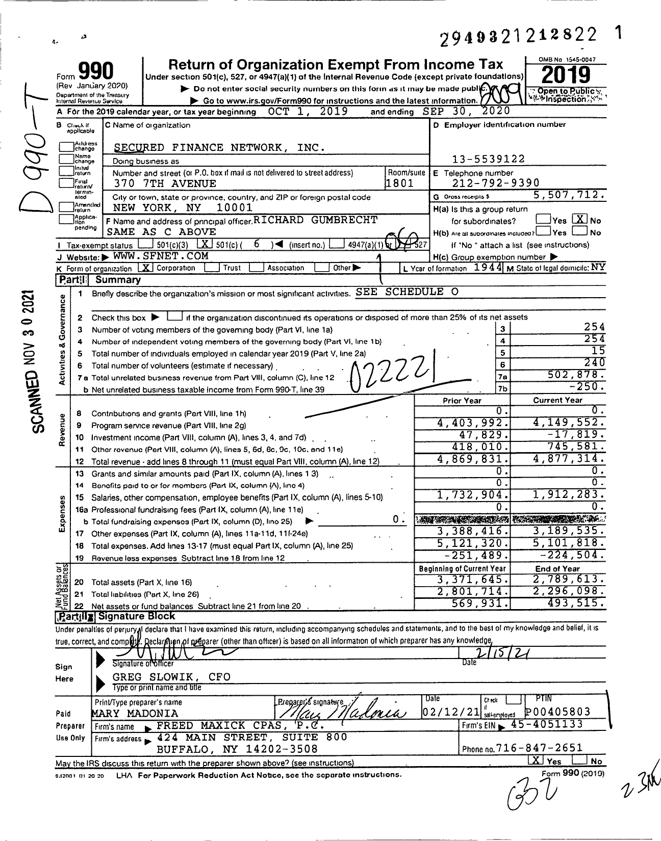 Image of first page of 2019 Form 990O for Secured Finance Network