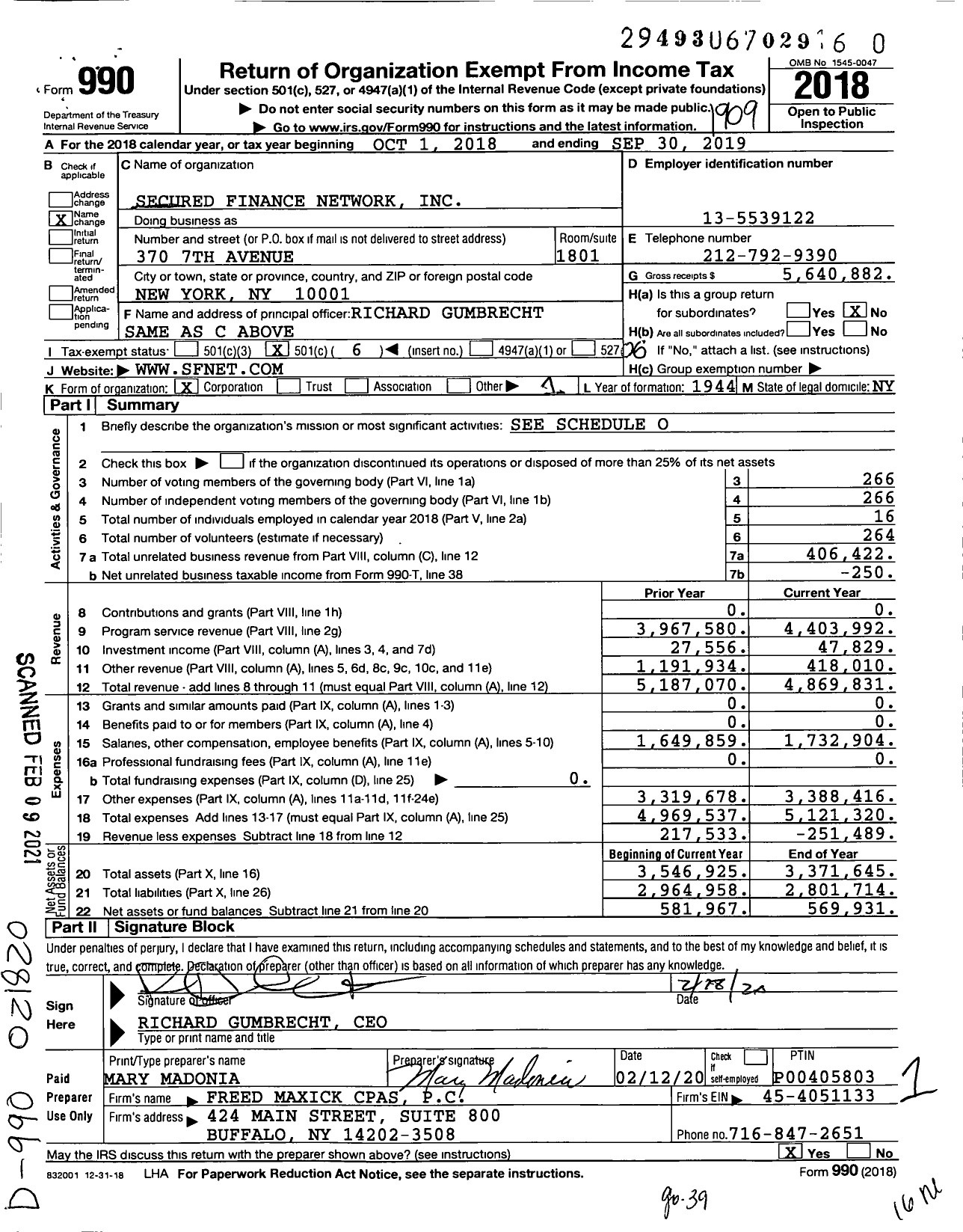 Image of first page of 2018 Form 990O for Secured Finance Network