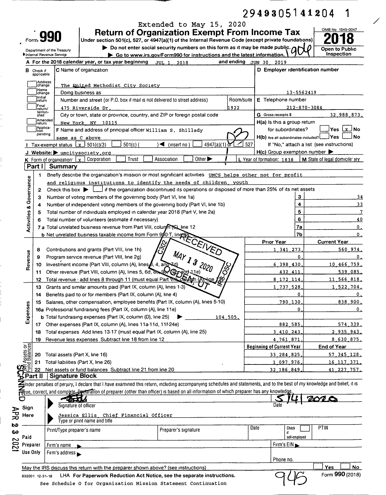 Image of first page of 2018 Form 990 for The United Methodist City Society