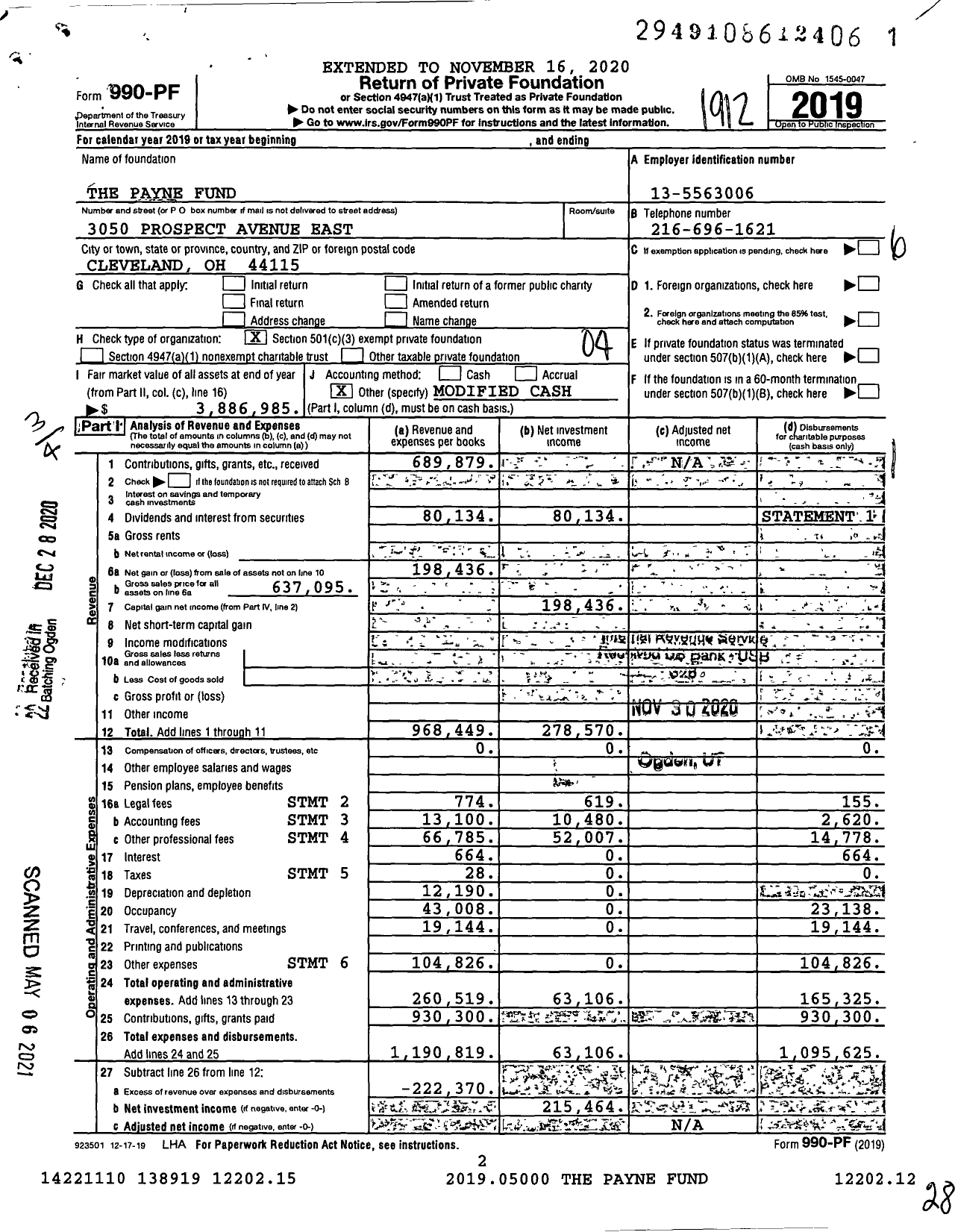 Image of first page of 2019 Form 990PF for The Payne Fund