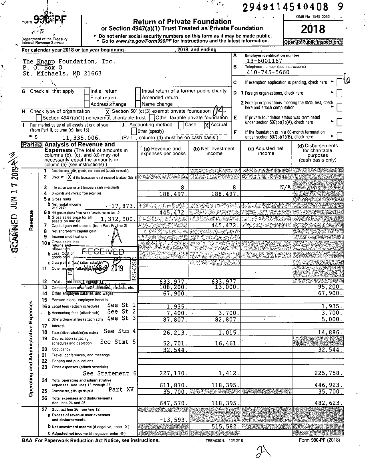 Image of first page of 2018 Form 990PF for The Knapp Foundation