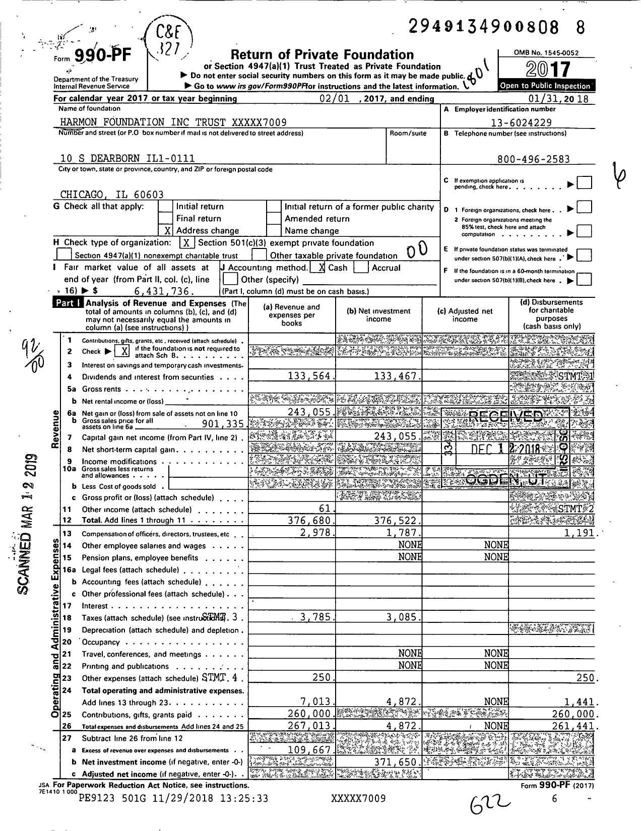 Image of first page of 2017 Form 990PF for Harmon Foundation