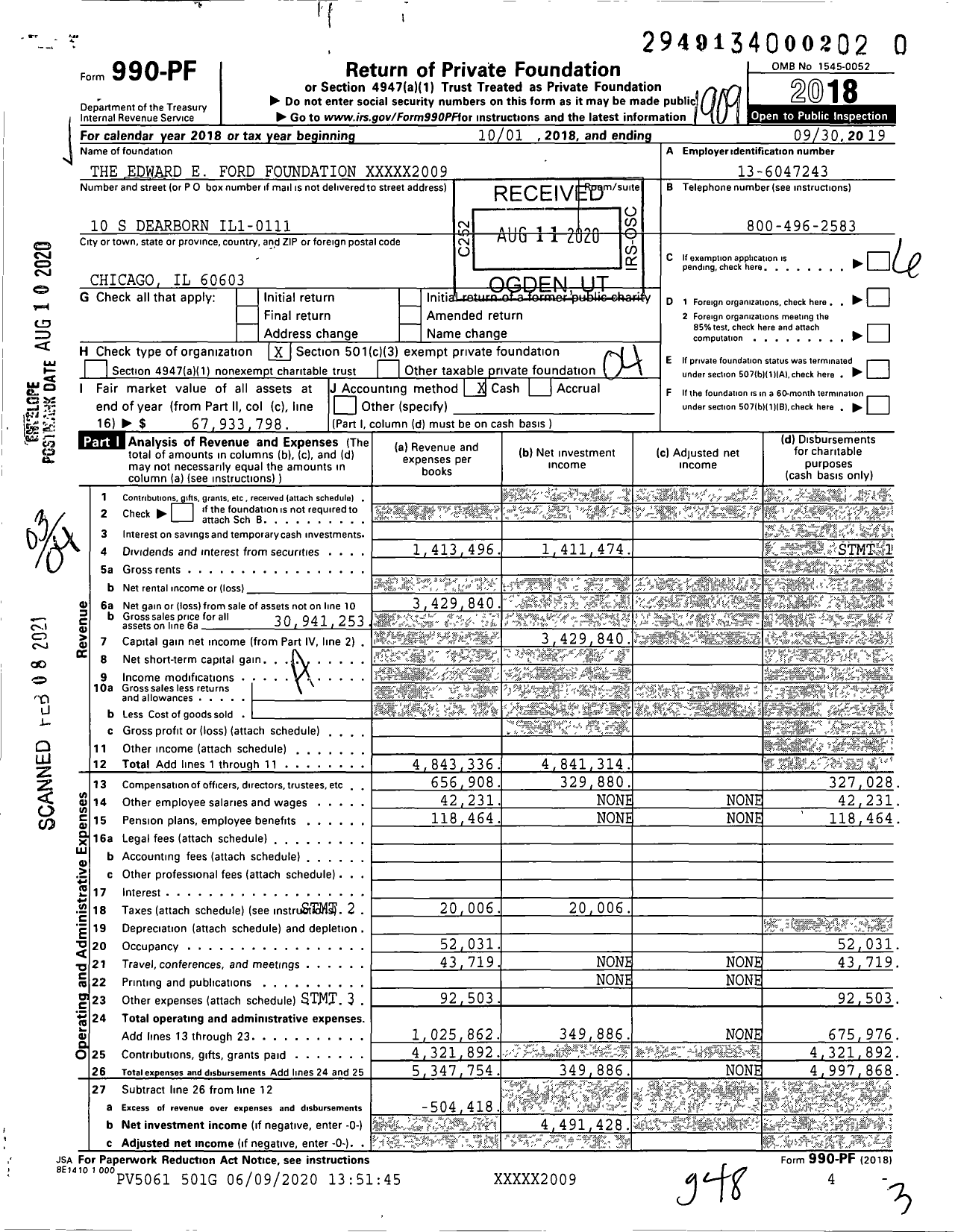 Image of first page of 2018 Form 990PF for The Edward E. Ford Foundation