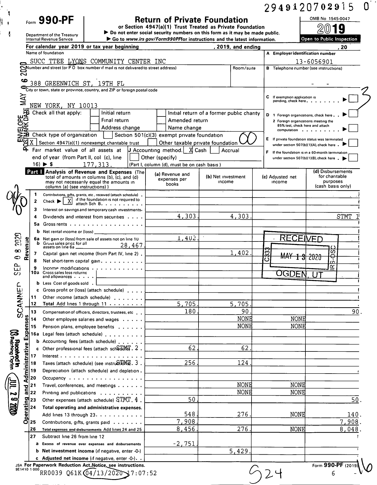 Image of first page of 2019 Form 990PR for Succ Ttee Lyons Community Center