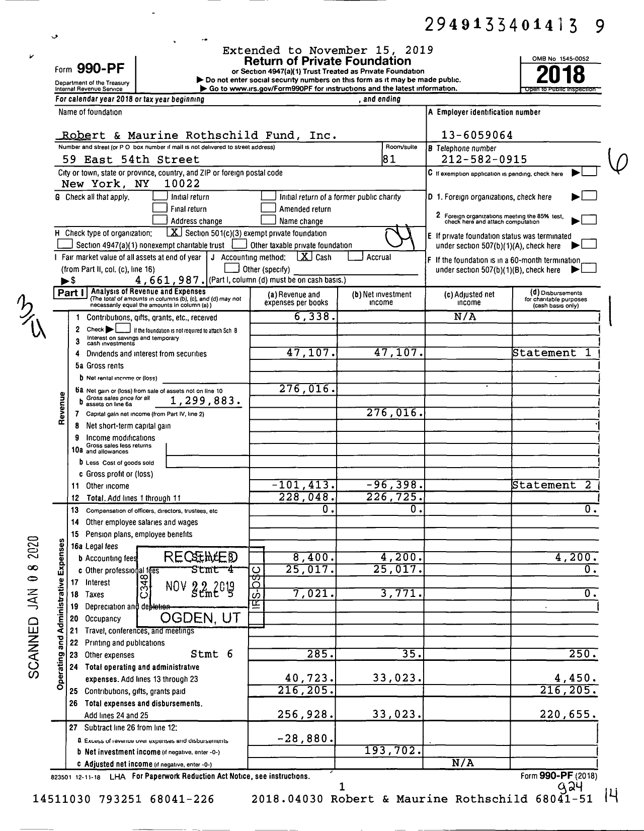 Image of first page of 2018 Form 990PF for Robert and Maurine Rothschild Fund