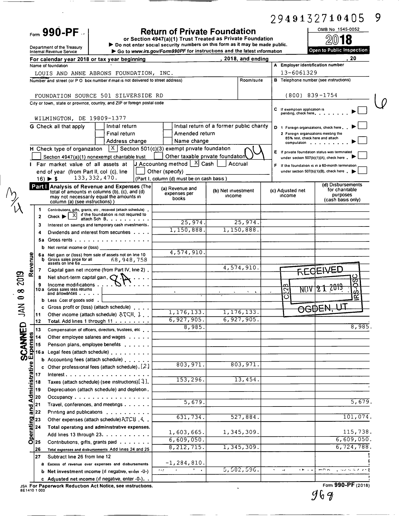 Image of first page of 2018 Form 990PF for Louis and Anne Abrons Foundation