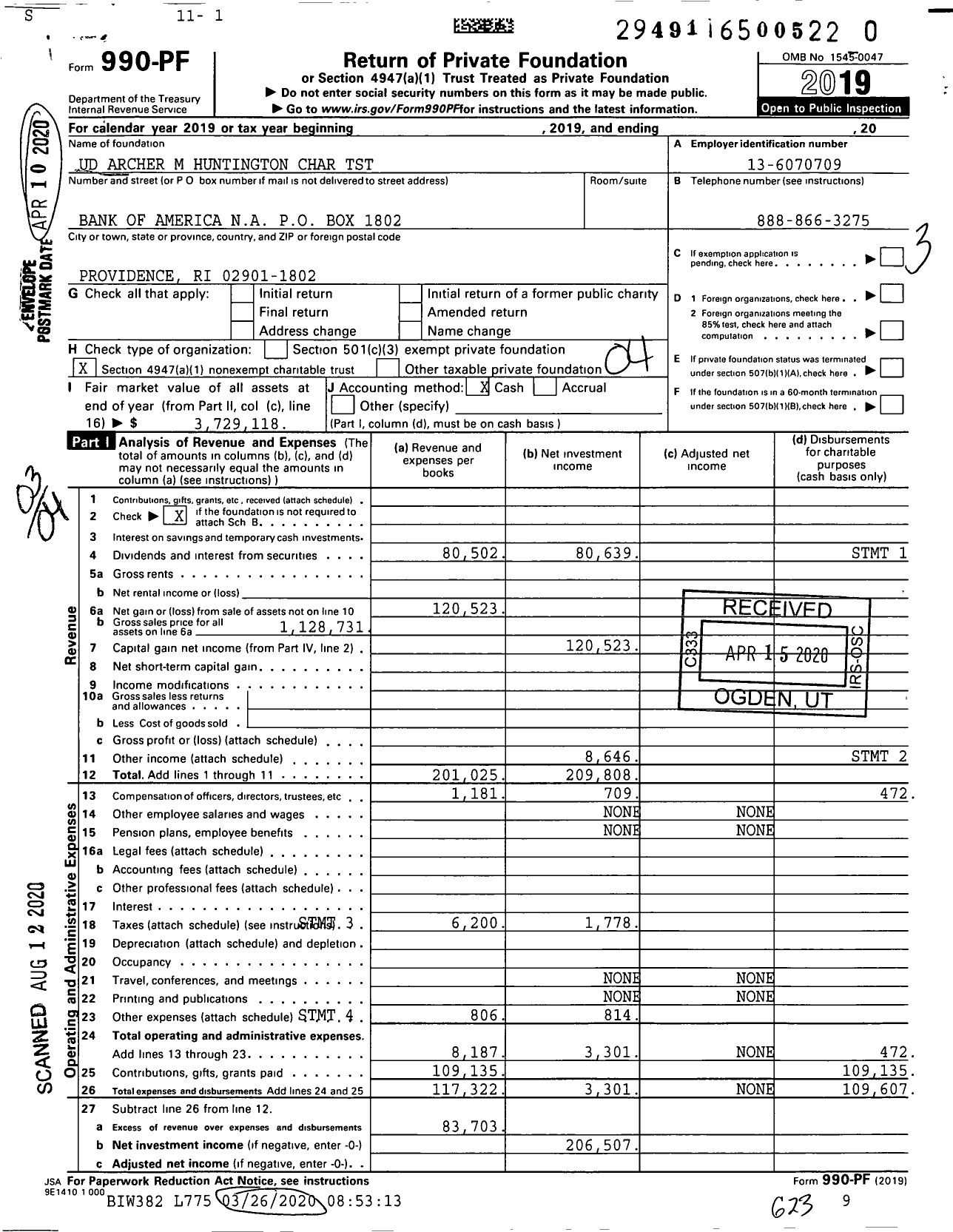 Image of first page of 2019 Form 990PR for Ud Archer M Huntington Char TST