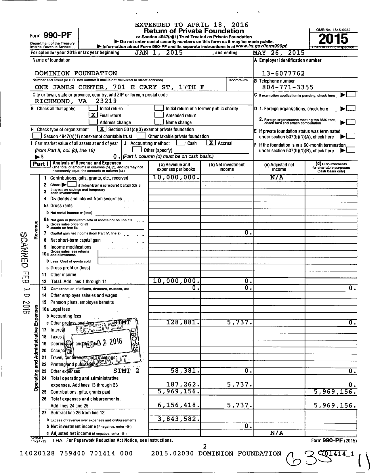 Image of first page of 2014 Form 990PF for Dominion Foundation