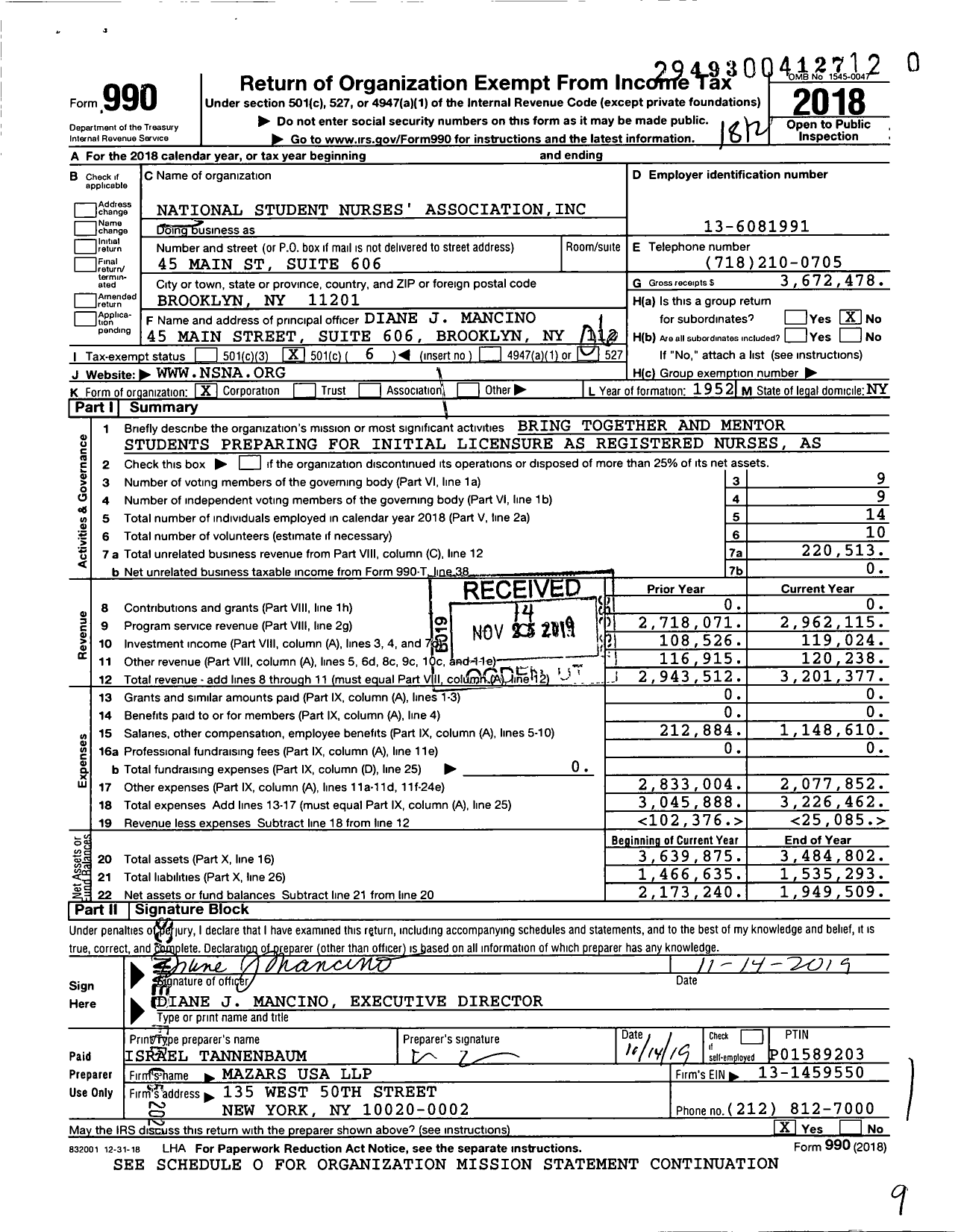 Image of first page of 2018 Form 990O for National Student Nurses' Association