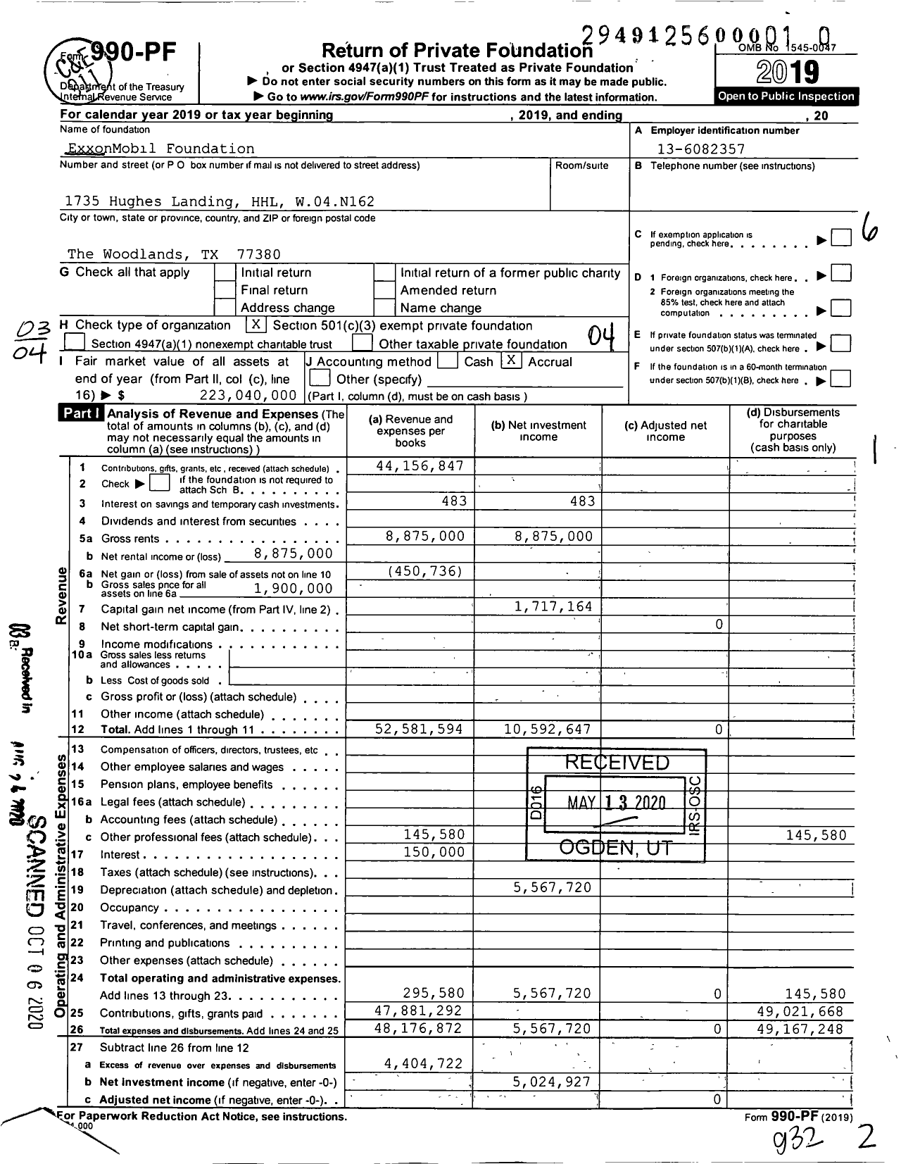 Image of first page of 2019 Form 990PR for Exxonmobil Foundation