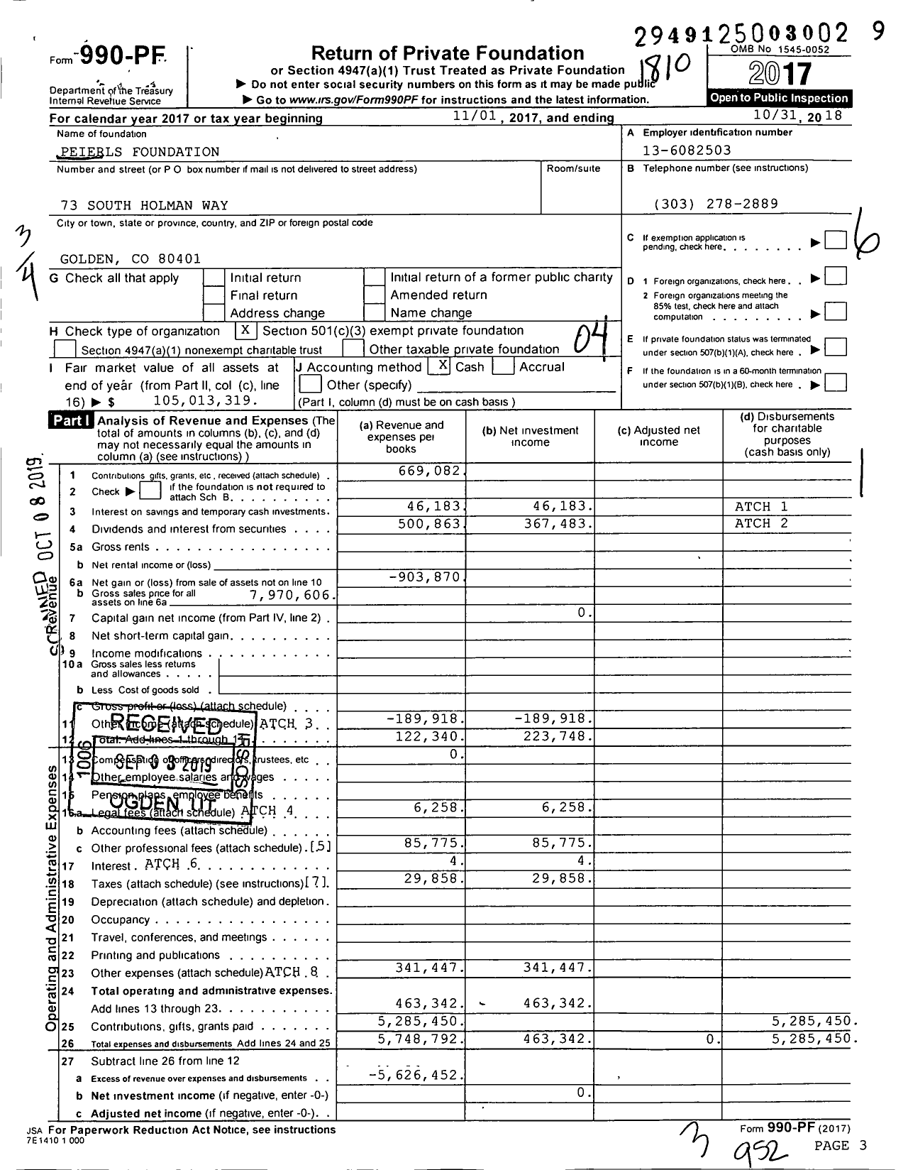 Image of first page of 2017 Form 990PF for Peierls Foundation