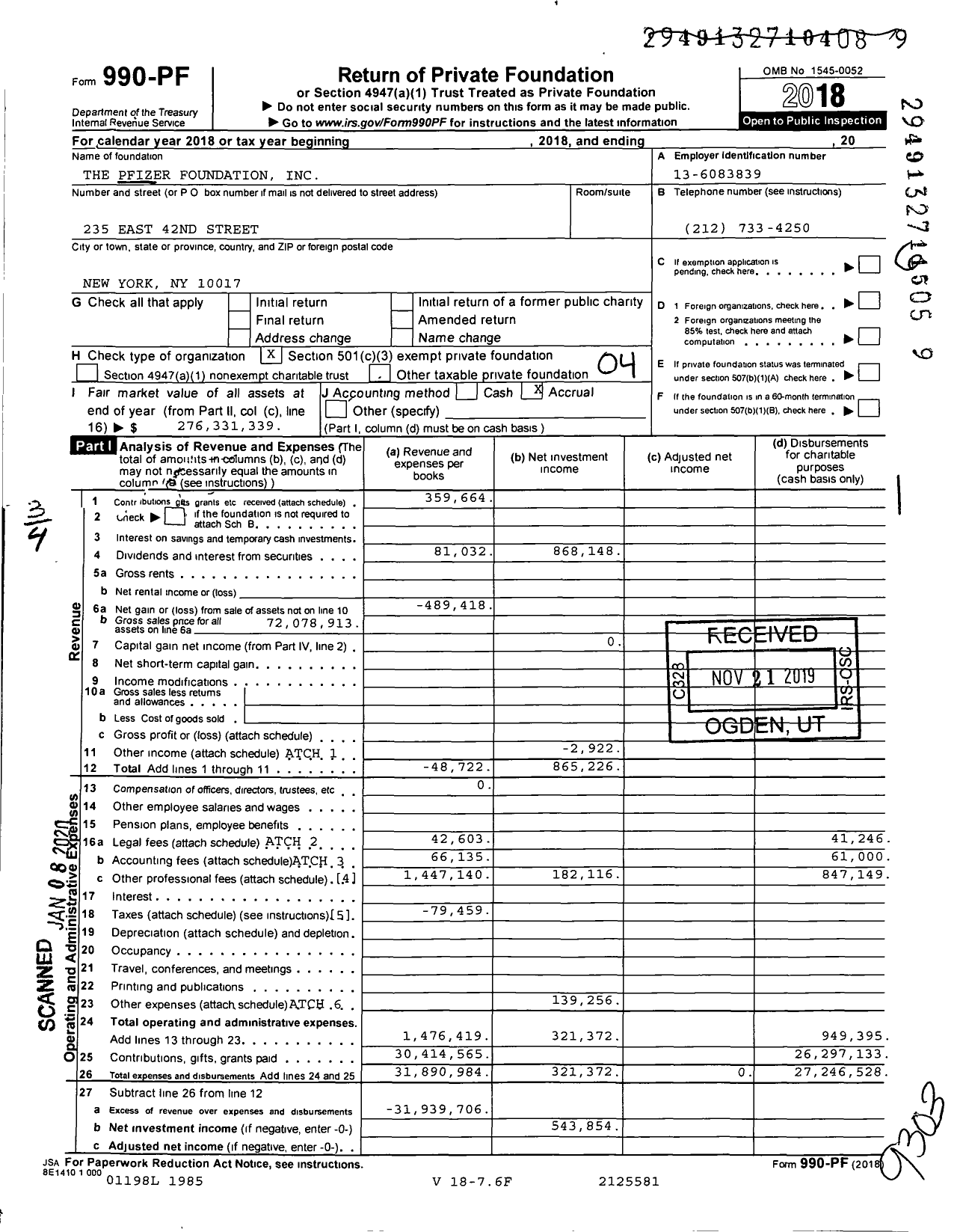 Image of first page of 2018 Form 990PF for Pfizer Foundation