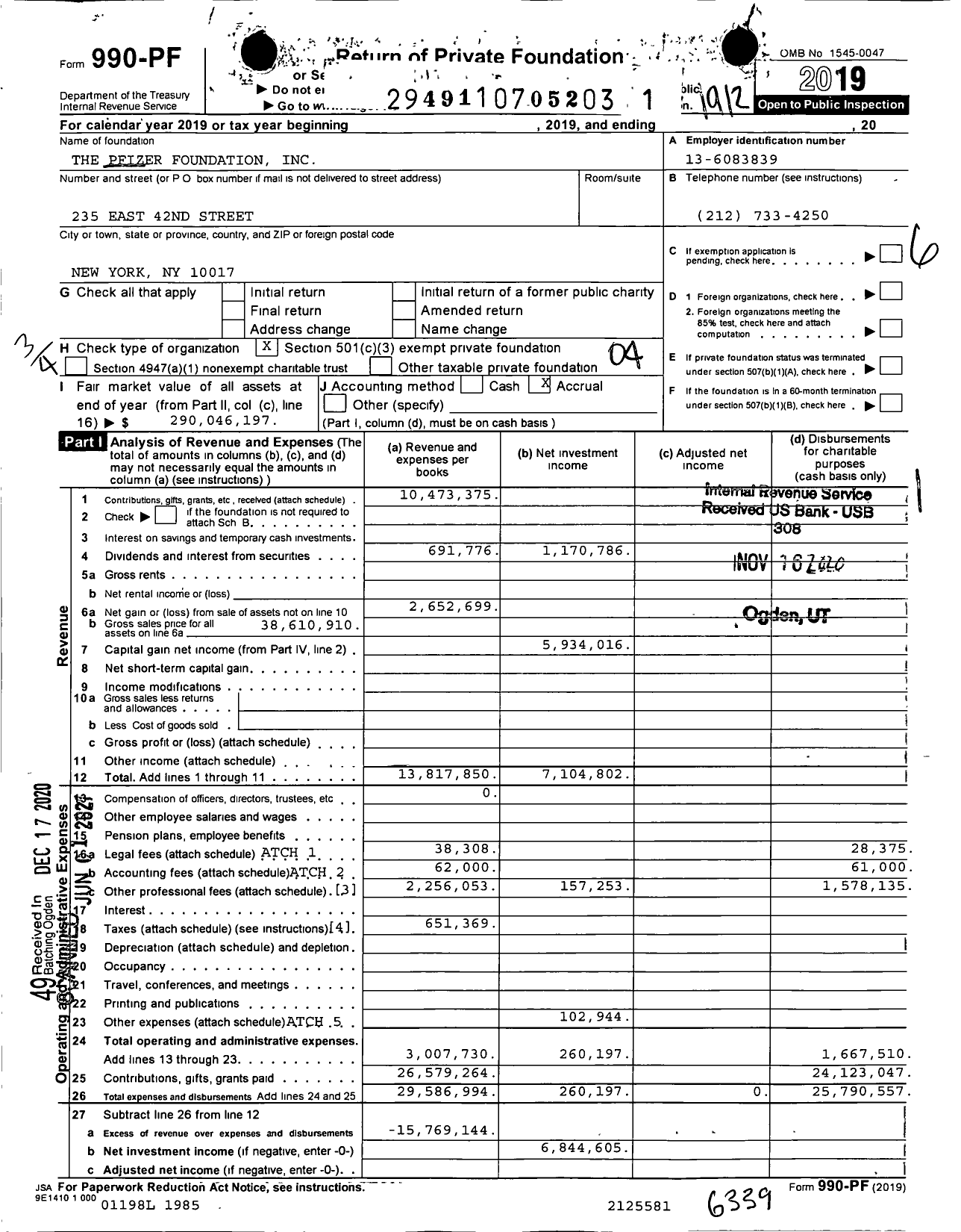 Image of first page of 2019 Form 990PF for Pfizer Foundation