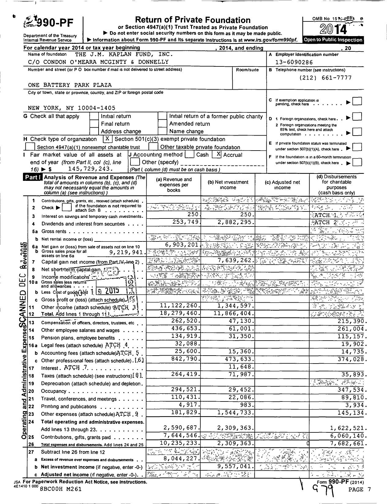 Image of first page of 2014 Form 990PF for J M Kaplan Fund
