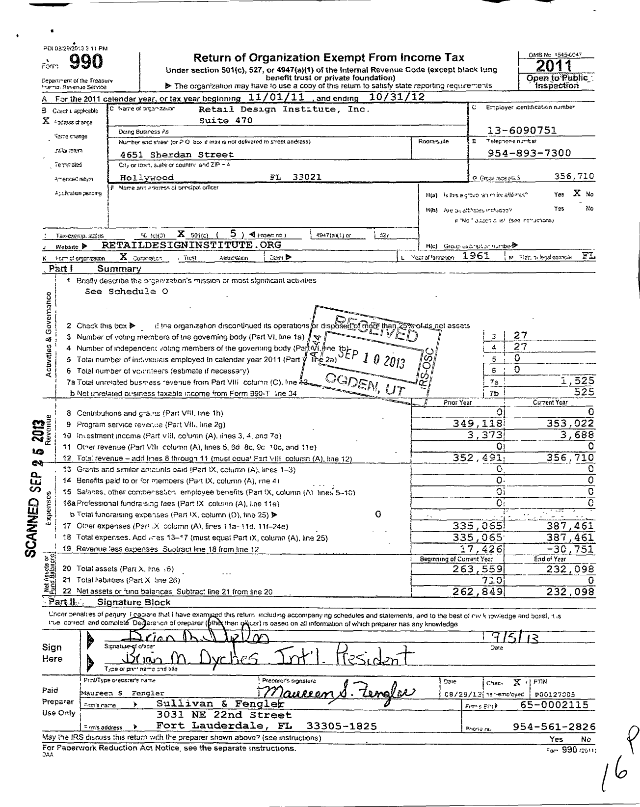 Image of first page of 2011 Form 990O for Retail Design Institute