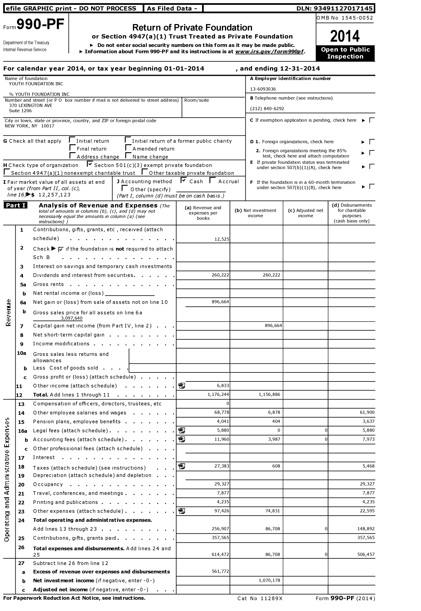 Image of first page of 2014 Form 990PF for Youth Foundation