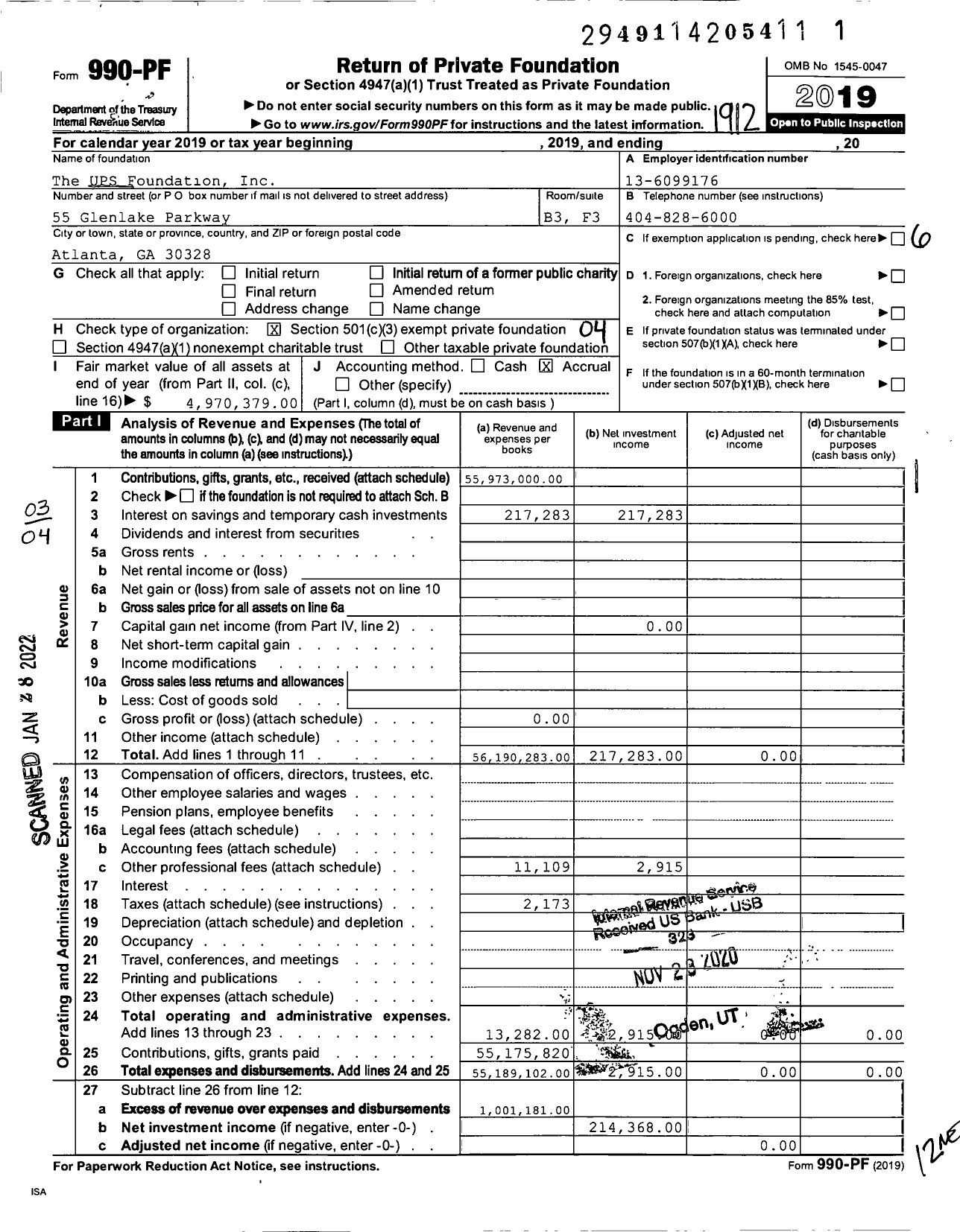 Image of first page of 2019 Form 990PF for The UPS Foundation