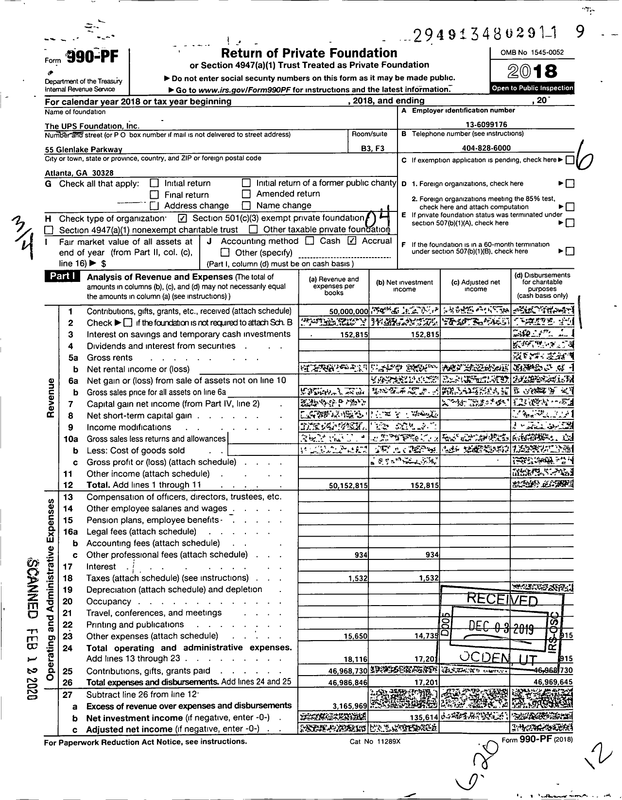 Image of first page of 2018 Form 990PF for The UPS Foundation