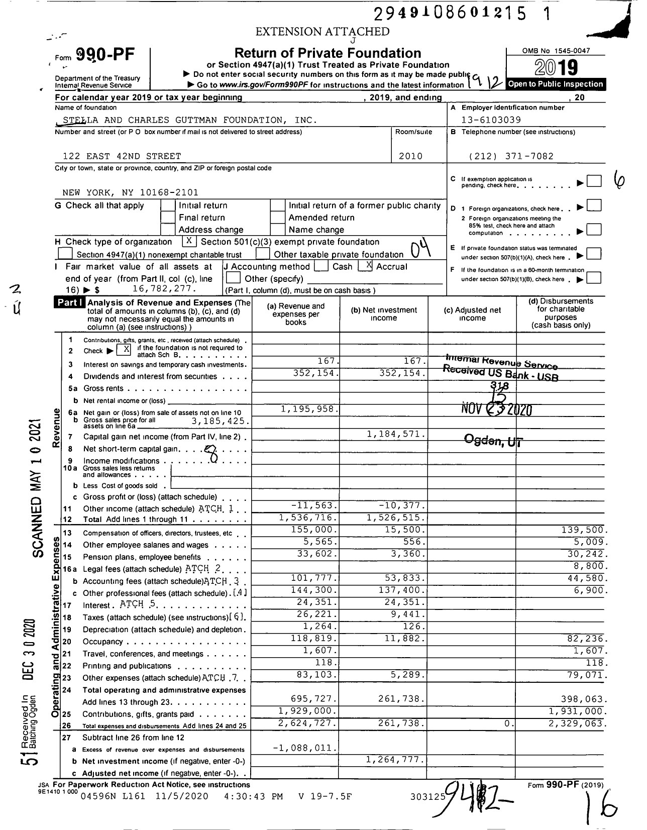 Image of first page of 2019 Form 990PF for Stella and Charles Guttman Foundation