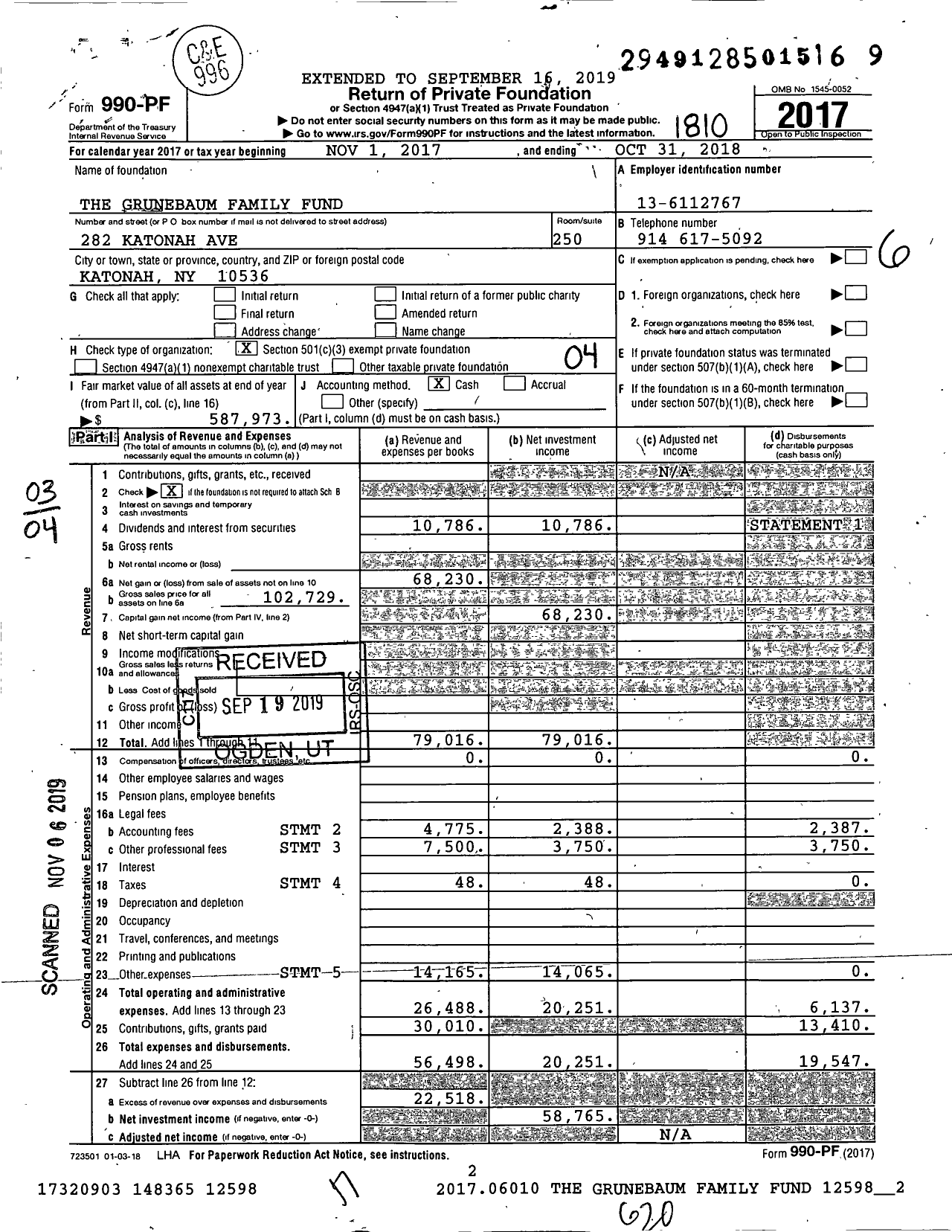 Image of first page of 2017 Form 990PF for The Grunebaum Family Fund