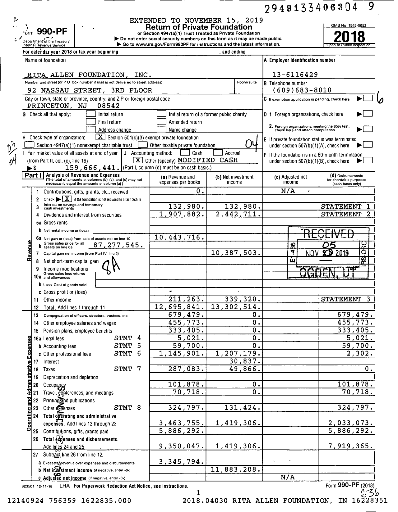 Image of first page of 2018 Form 990PF for Rita Allen Foundation