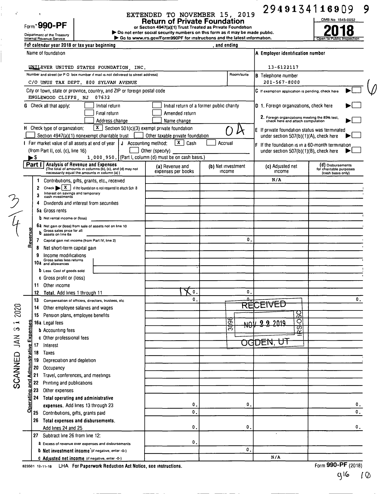 Image of first page of 2018 Form 990PF for Unilever United States Foundation