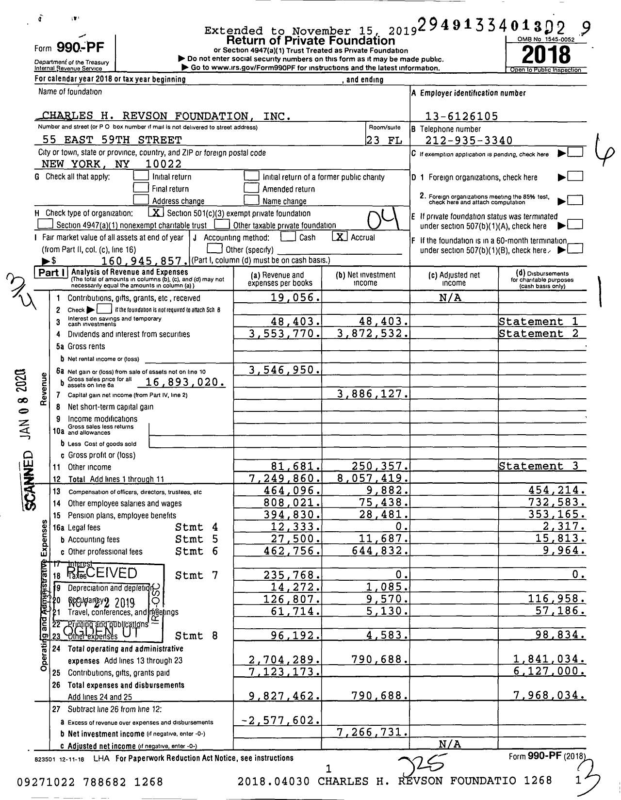 Image of first page of 2018 Form 990PF for Charles H. Revson Foundation