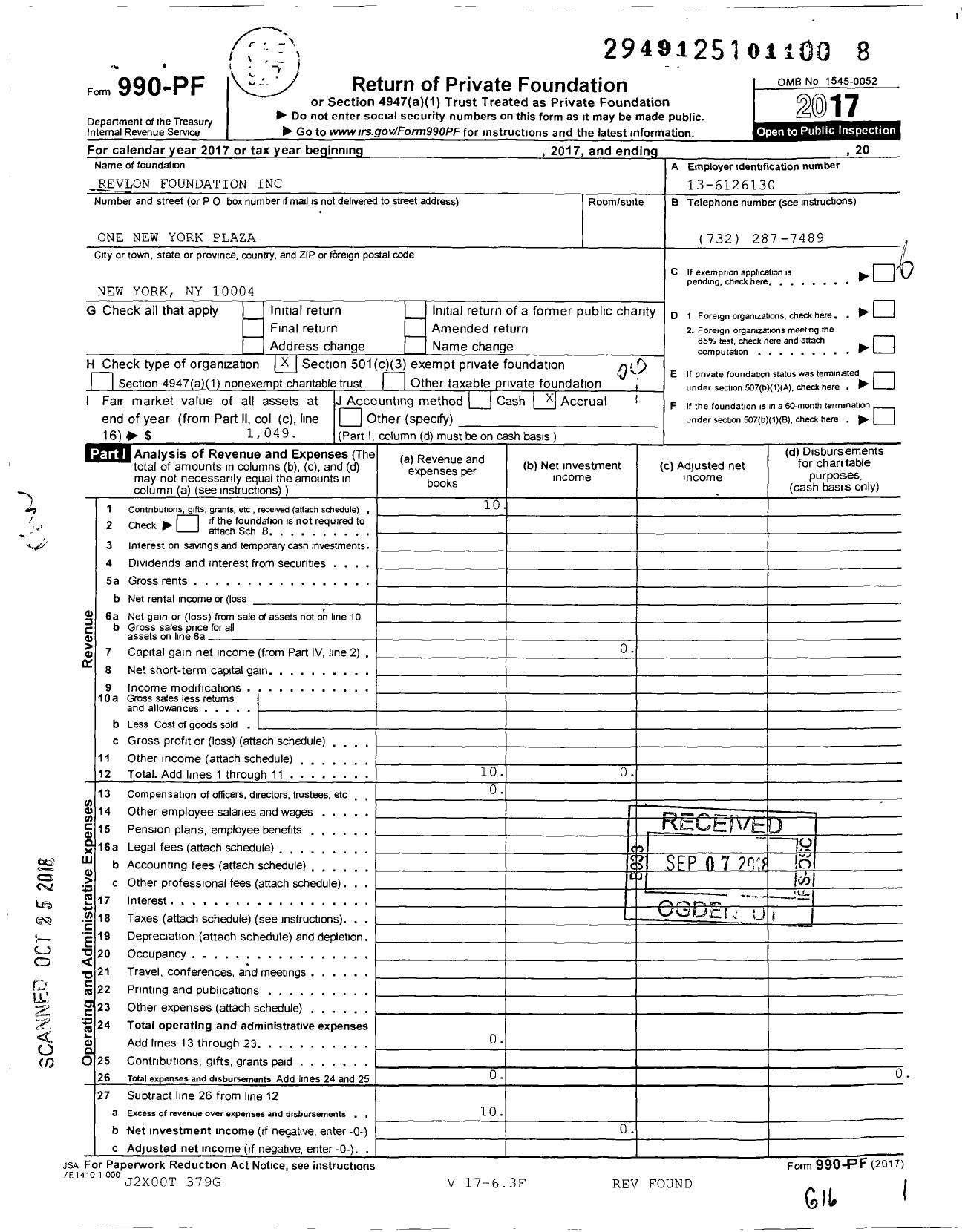 Image of first page of 2017 Form 990PF for Revlon Foundation