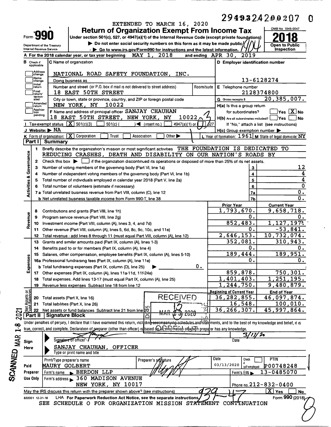 Image of first page of 2018 Form 990 for National Road Safety Foundation (NRSF)