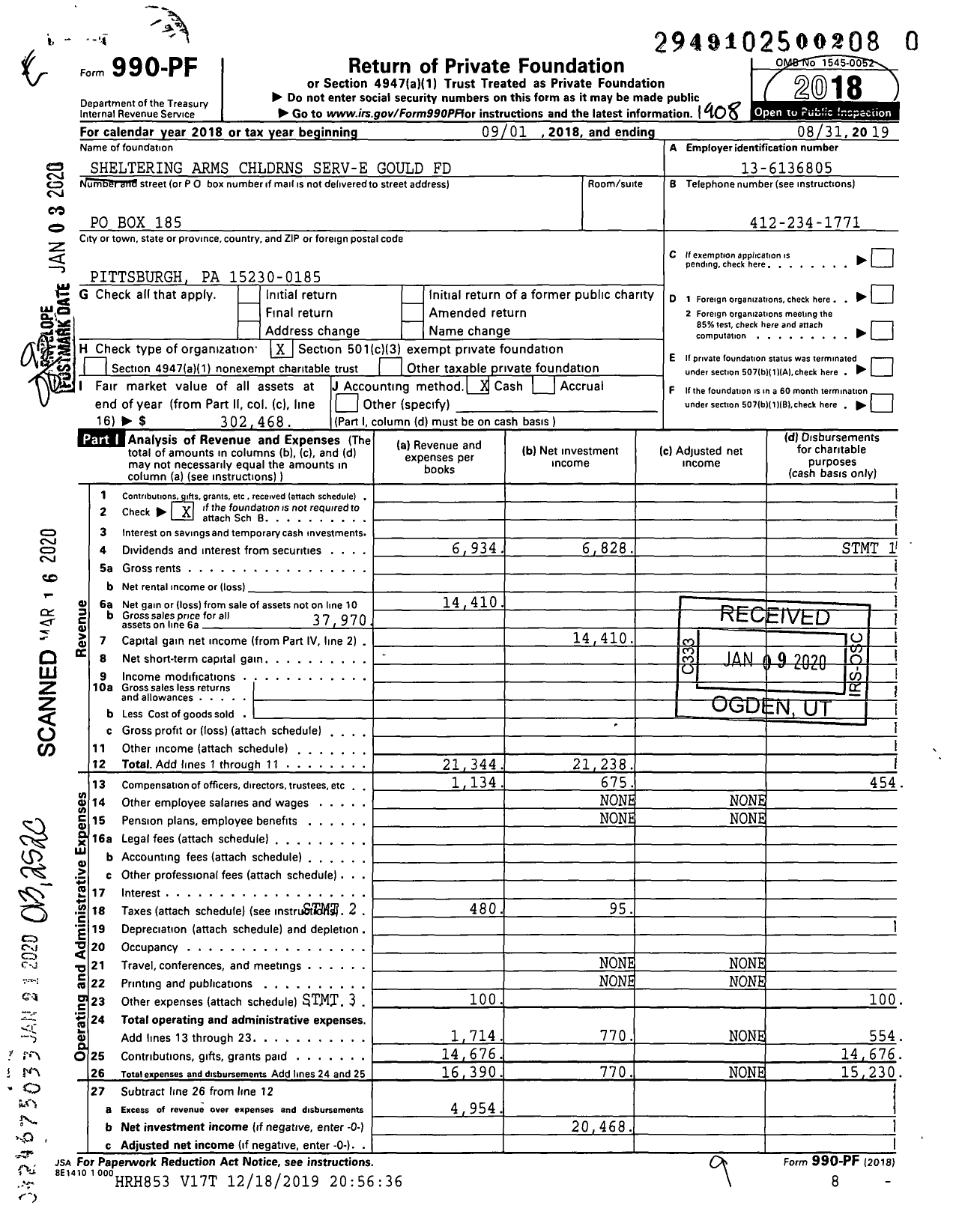 Image of first page of 2018 Form 990PR for Sheltering Arms CHLDRNS Serv-E Gould Fund