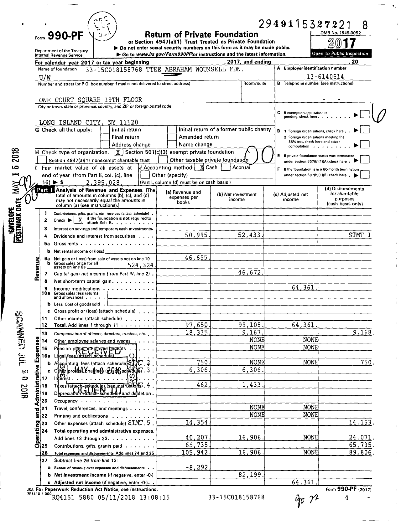 Image of first page of 2017 Form 990PF for Trustees Abraham Woursell Foundation Uw