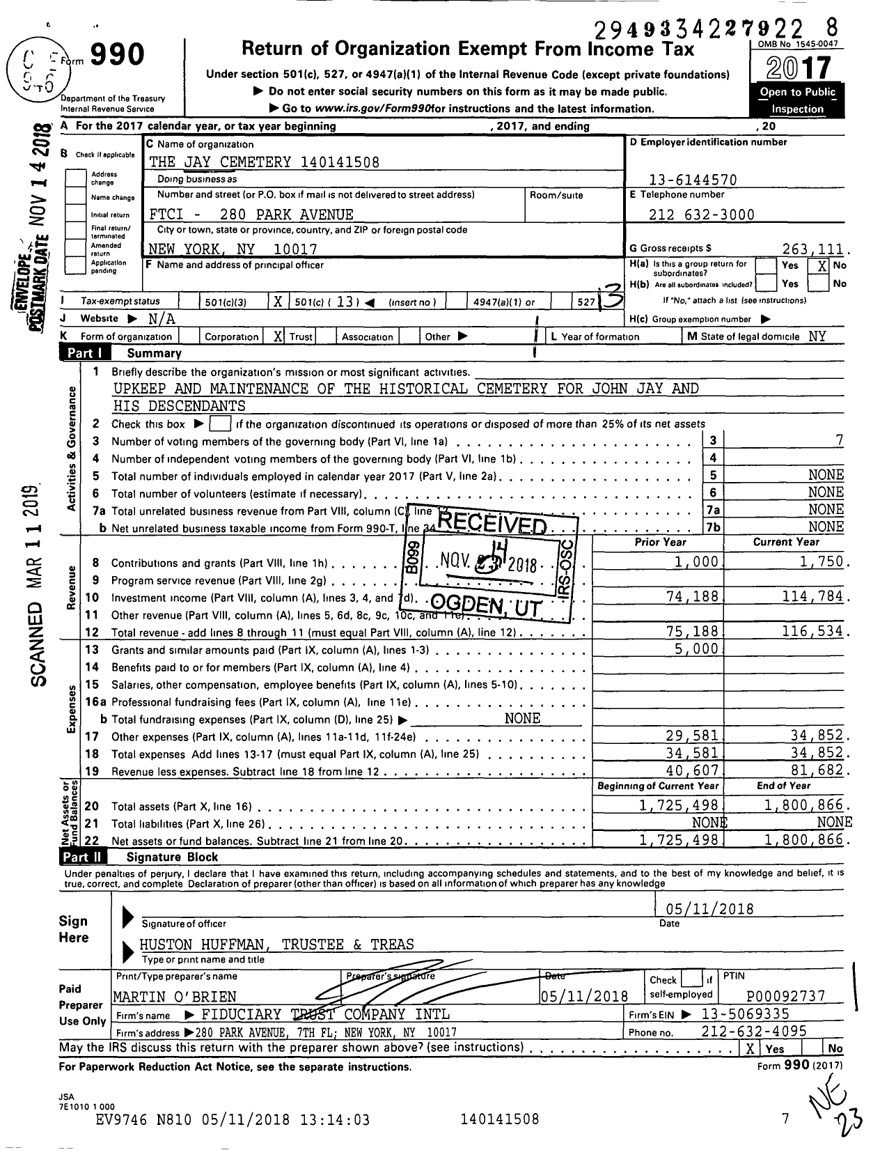 Image of first page of 2017 Form 990O for The Jay Cemetery