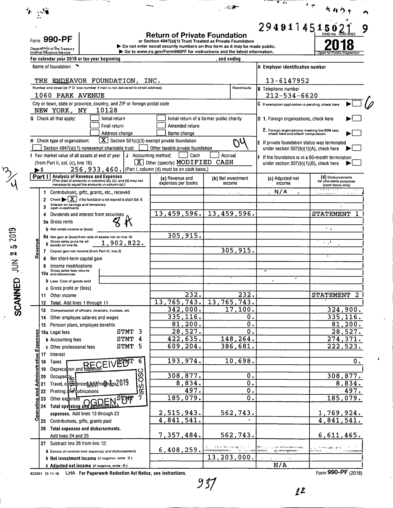 Image of first page of 2018 Form 990PF for The Endeavor Foundation
