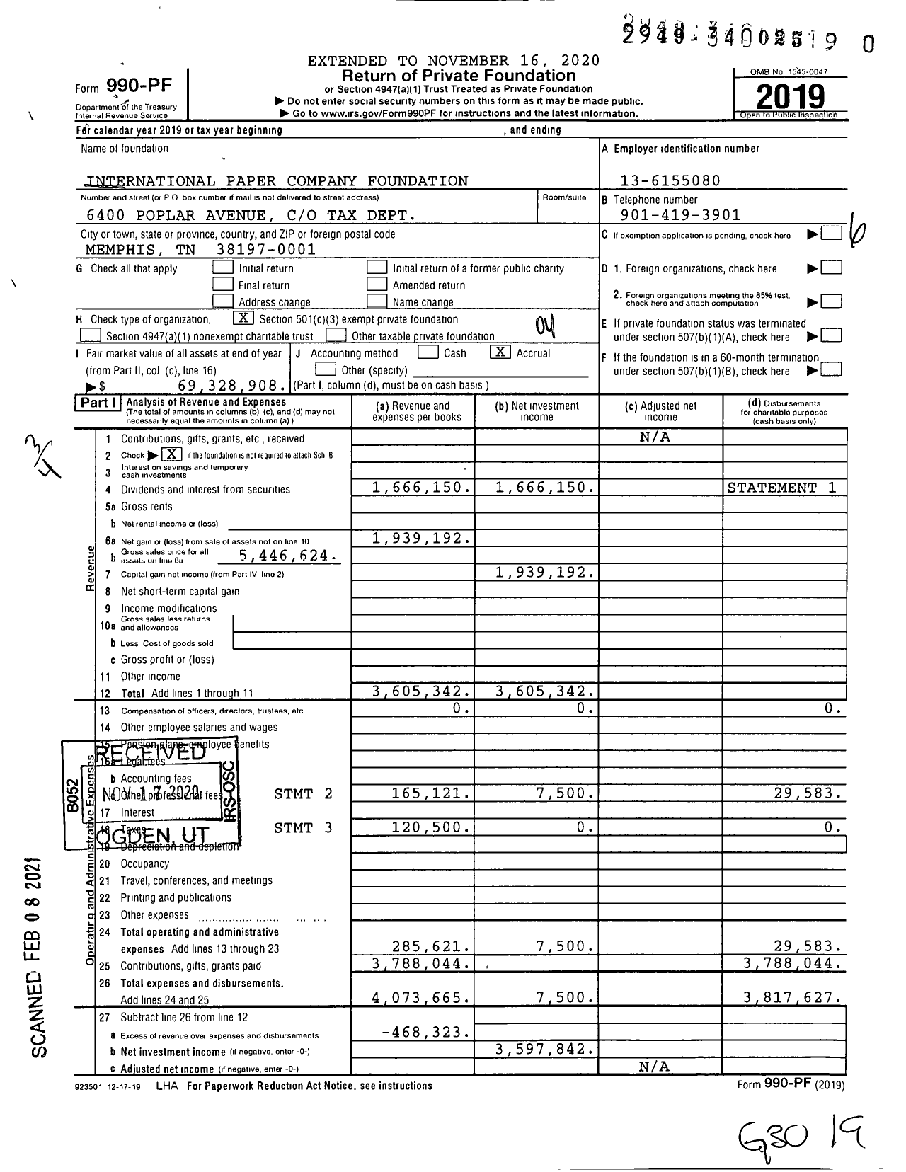 Image of first page of 2019 Form 990PF for International Paper Company Foundation