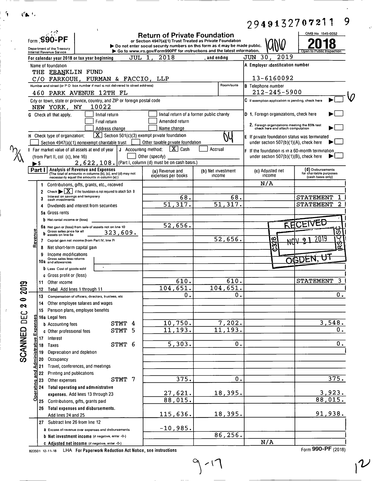 Image of first page of 2018 Form 990PF for The Franklin Fund