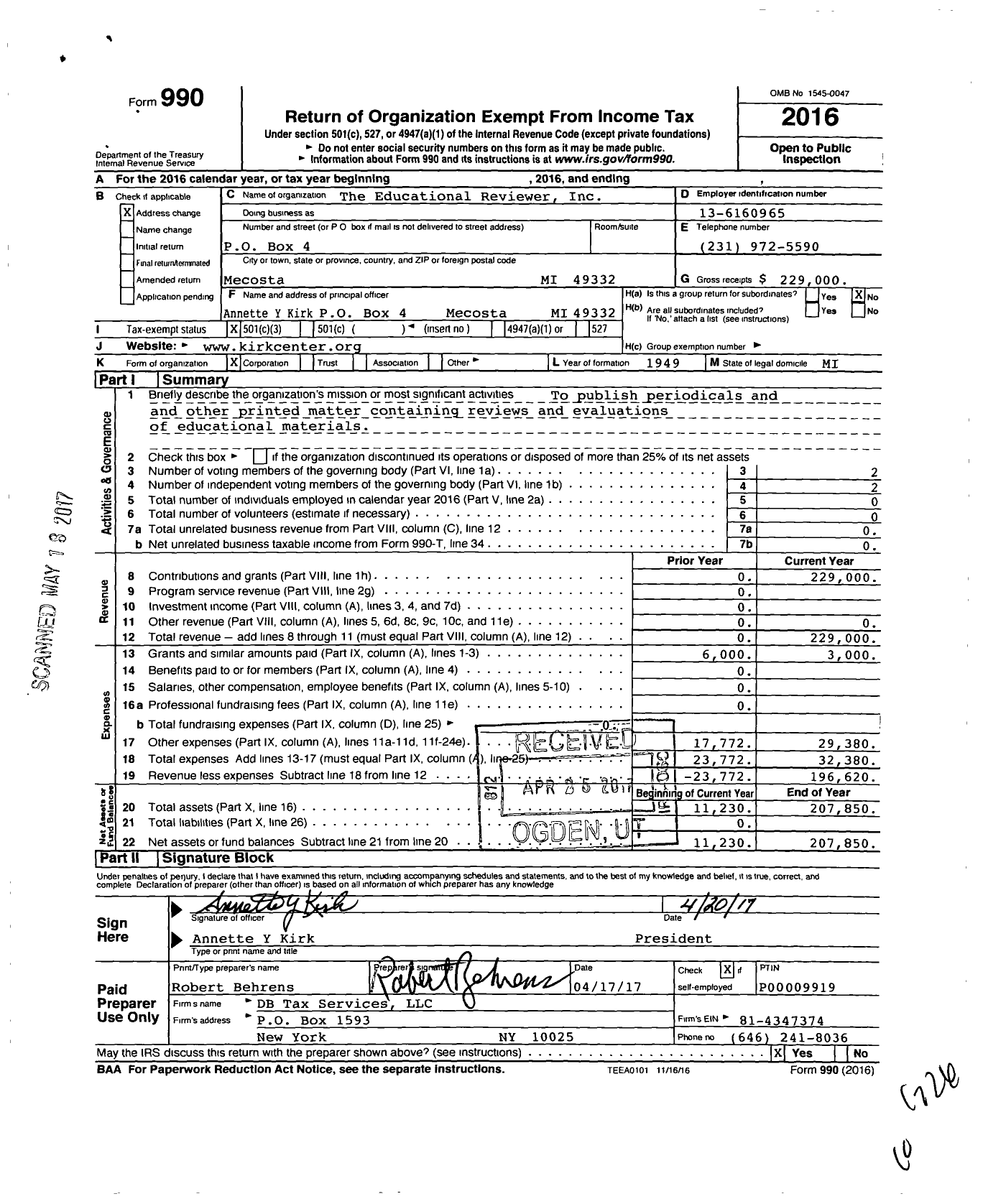 Image of first page of 2016 Form 990 for The Educational Reviewer