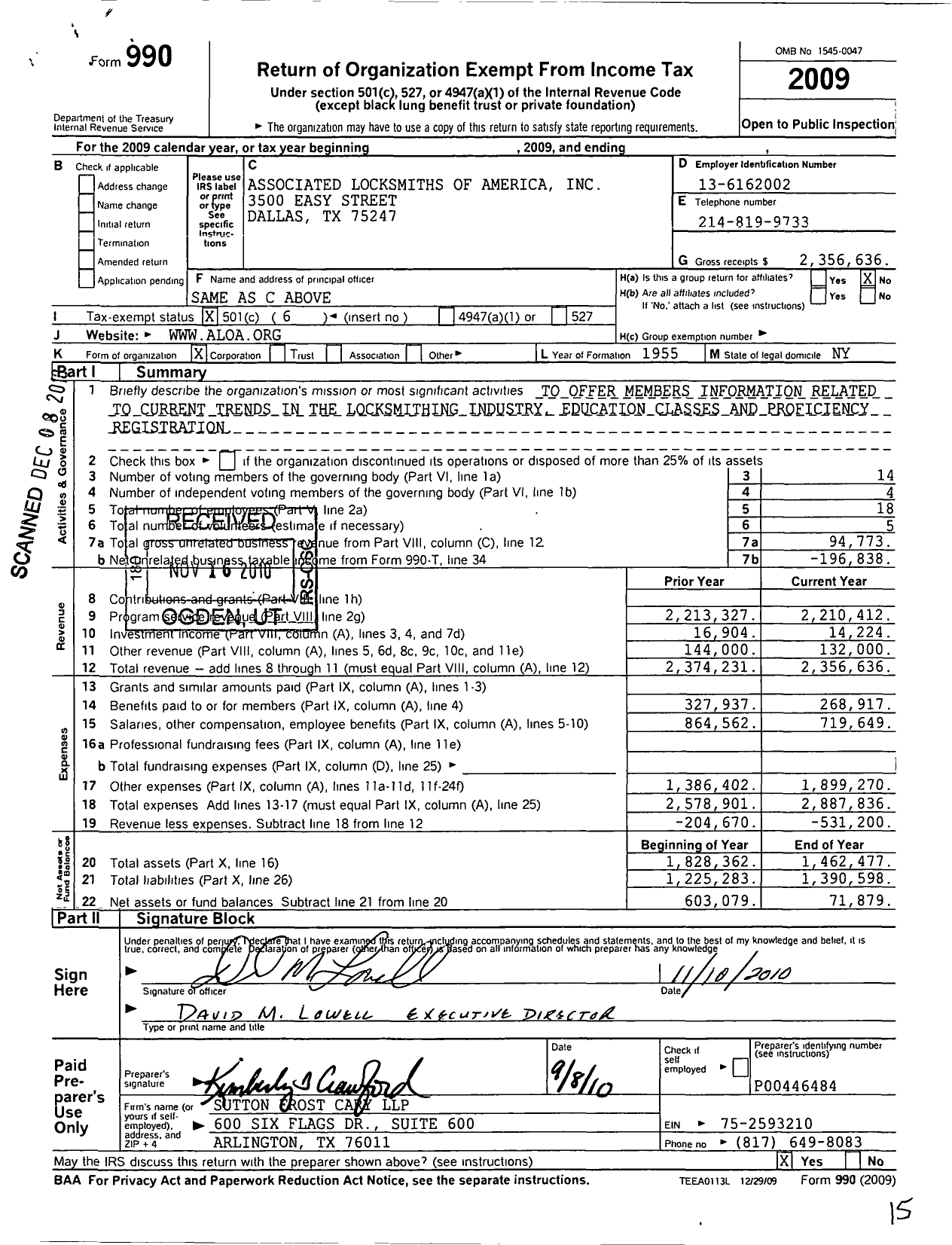 Image of first page of 2009 Form 990O for Associated Locksmiths of America