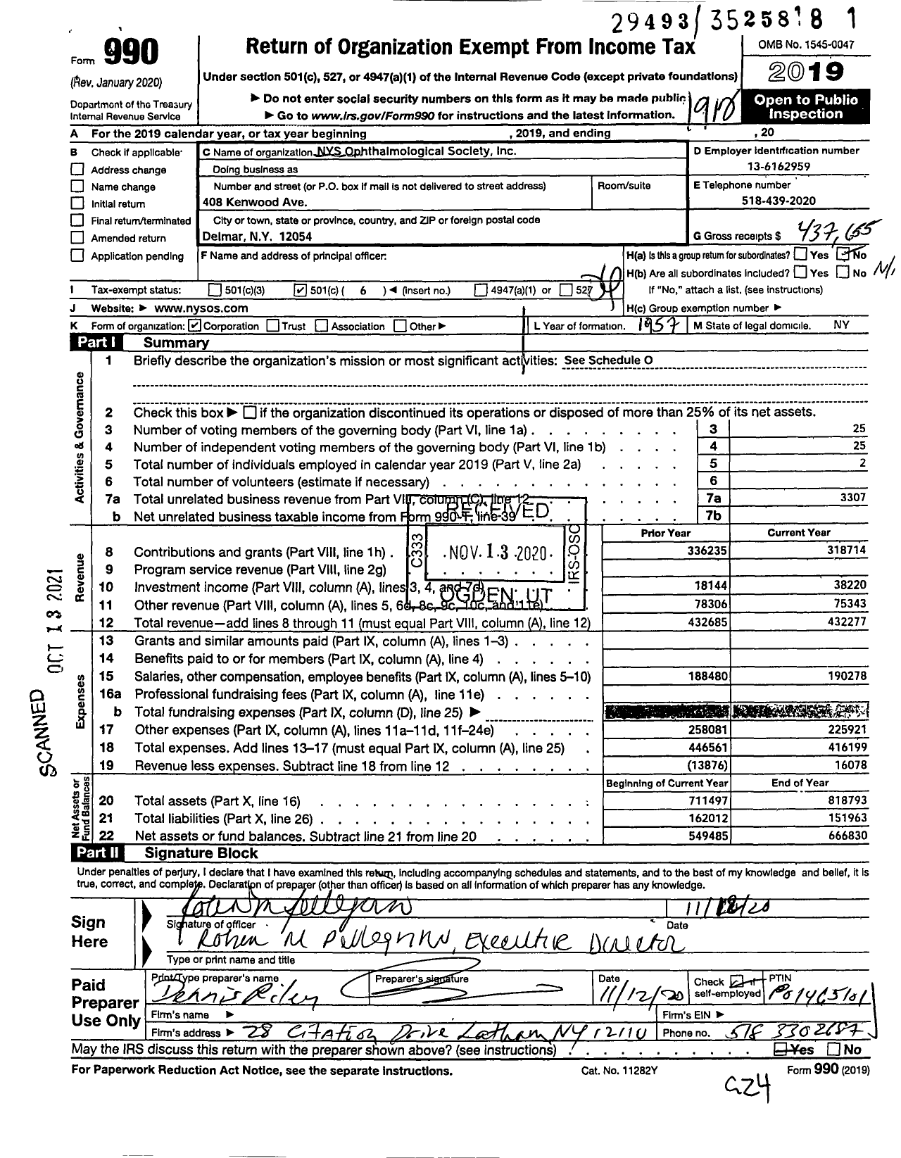 Image of first page of 2019 Form 990O for New York State Ophthalmological Society